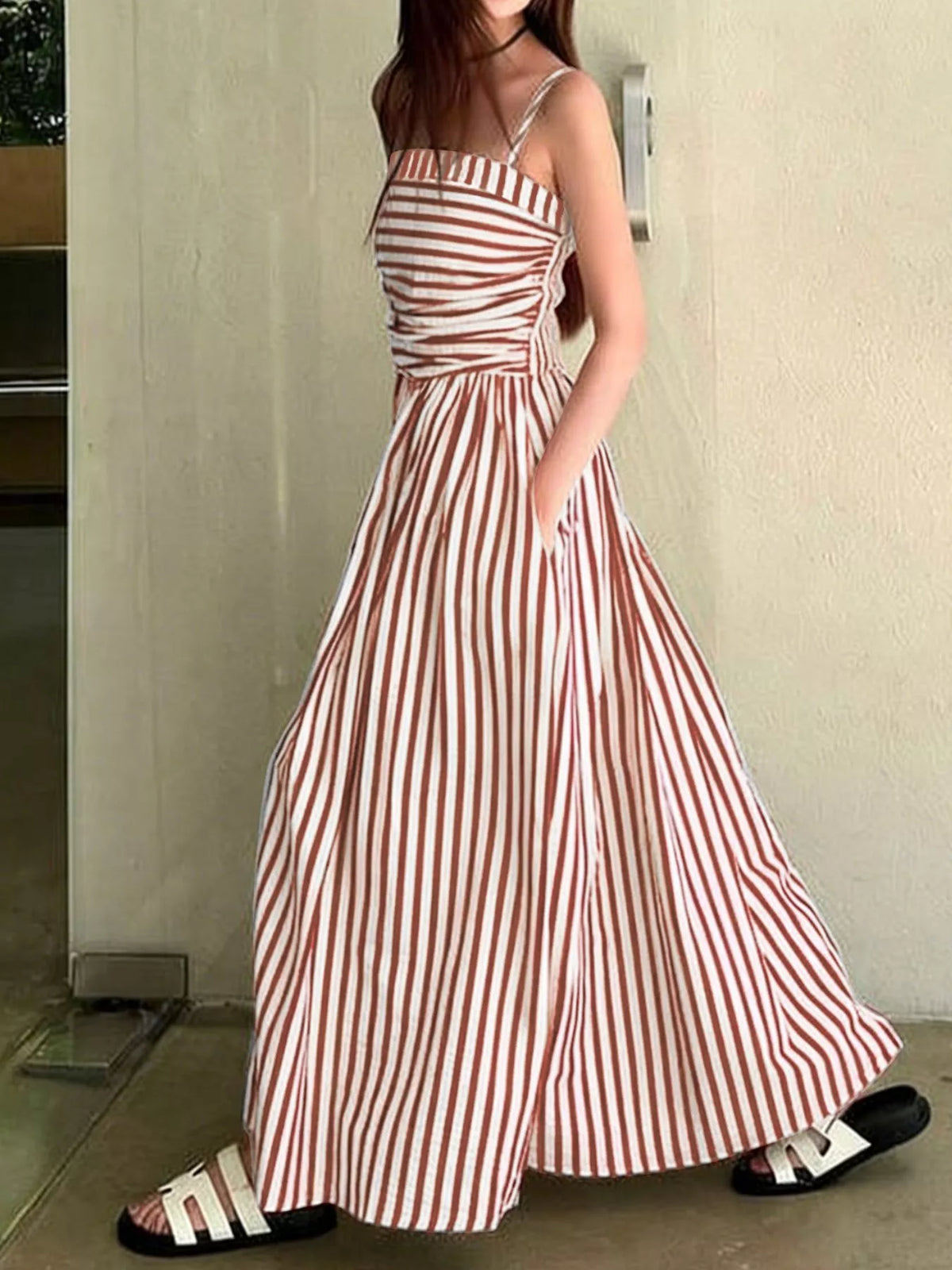 Striped Spaghetti Strap Maxi Dress