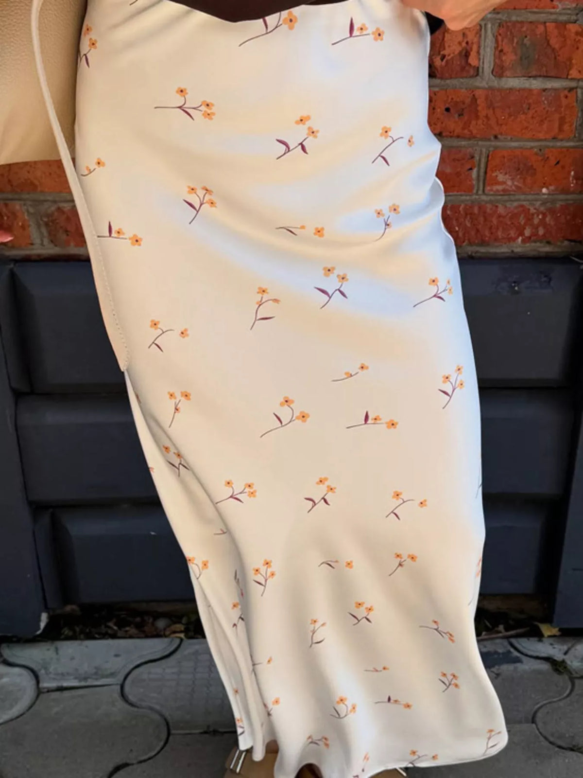 Floral Print Satin Skirt in White