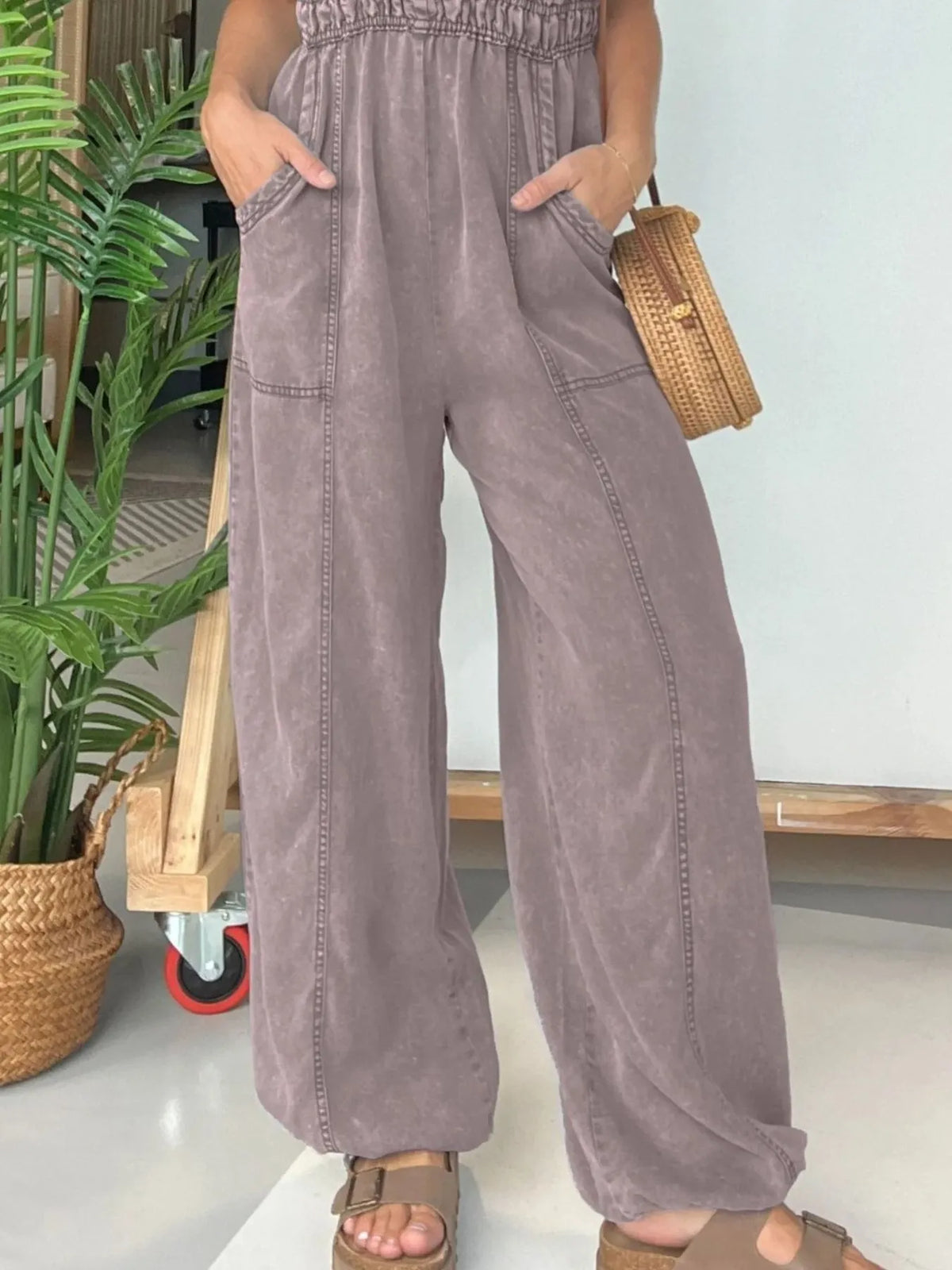 Smocked Spaghetti Strap Jumpsuit
