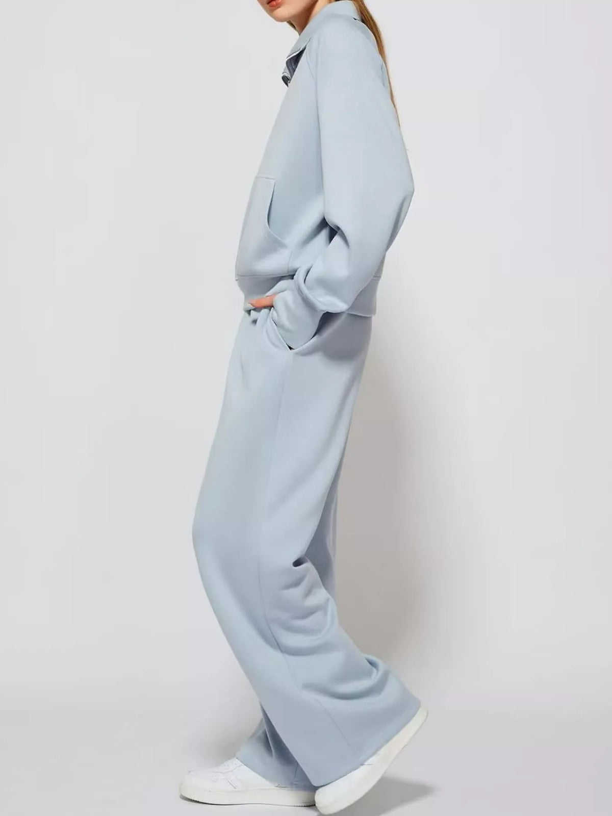 Half-Zip Sweatshirt and Wide-Leg Pants Set
