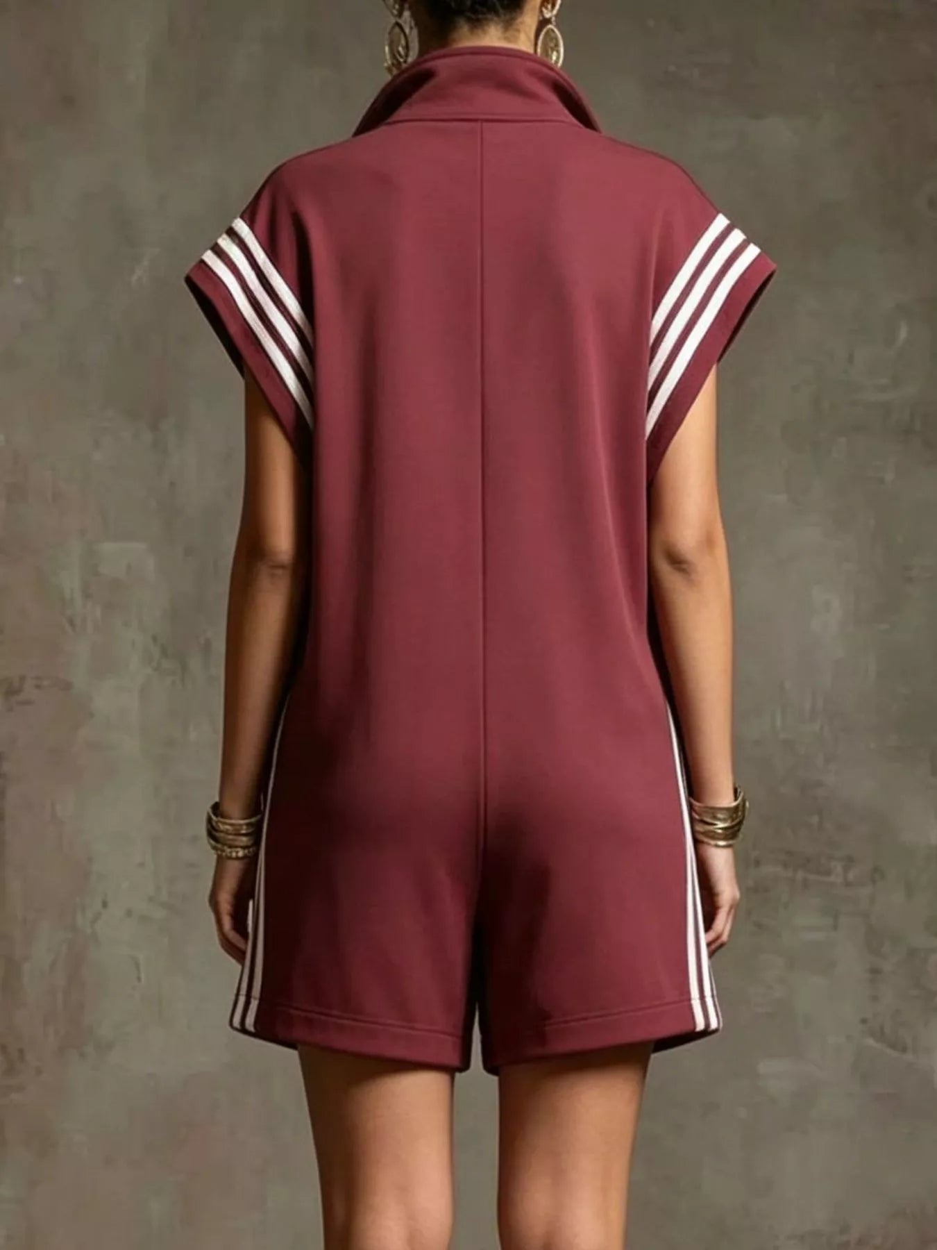 Striped Zip-Front Short-Sleeve Romper