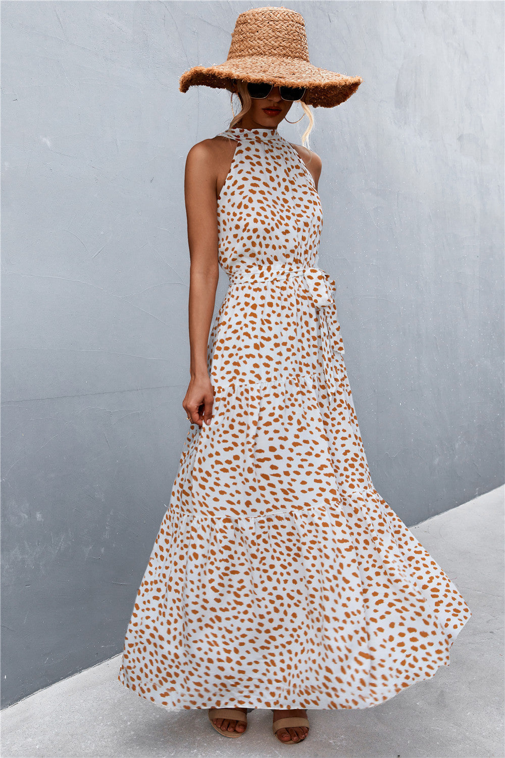 Printed Sleeveless Tie Waist Maxi Dress in Rose Floral in Rose/Floral