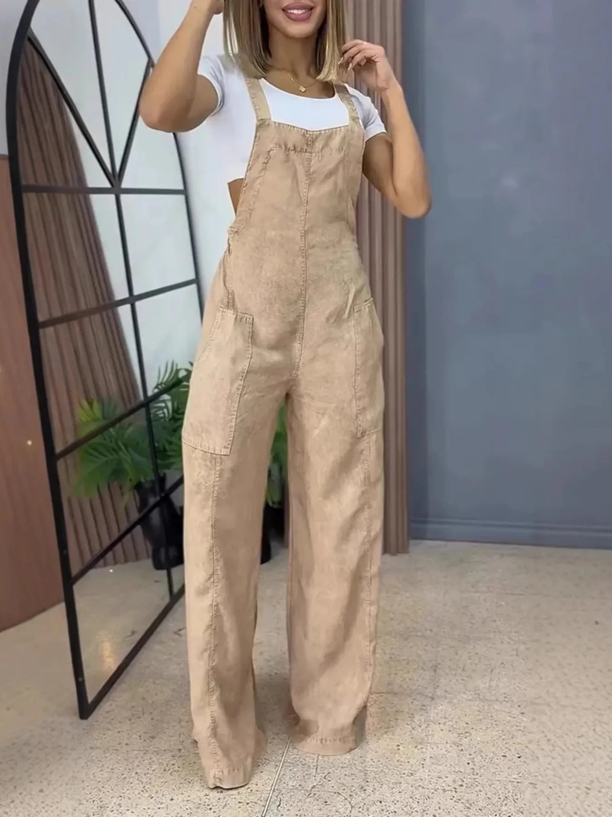 Full Size Wide Leg Washed Denim Overalls