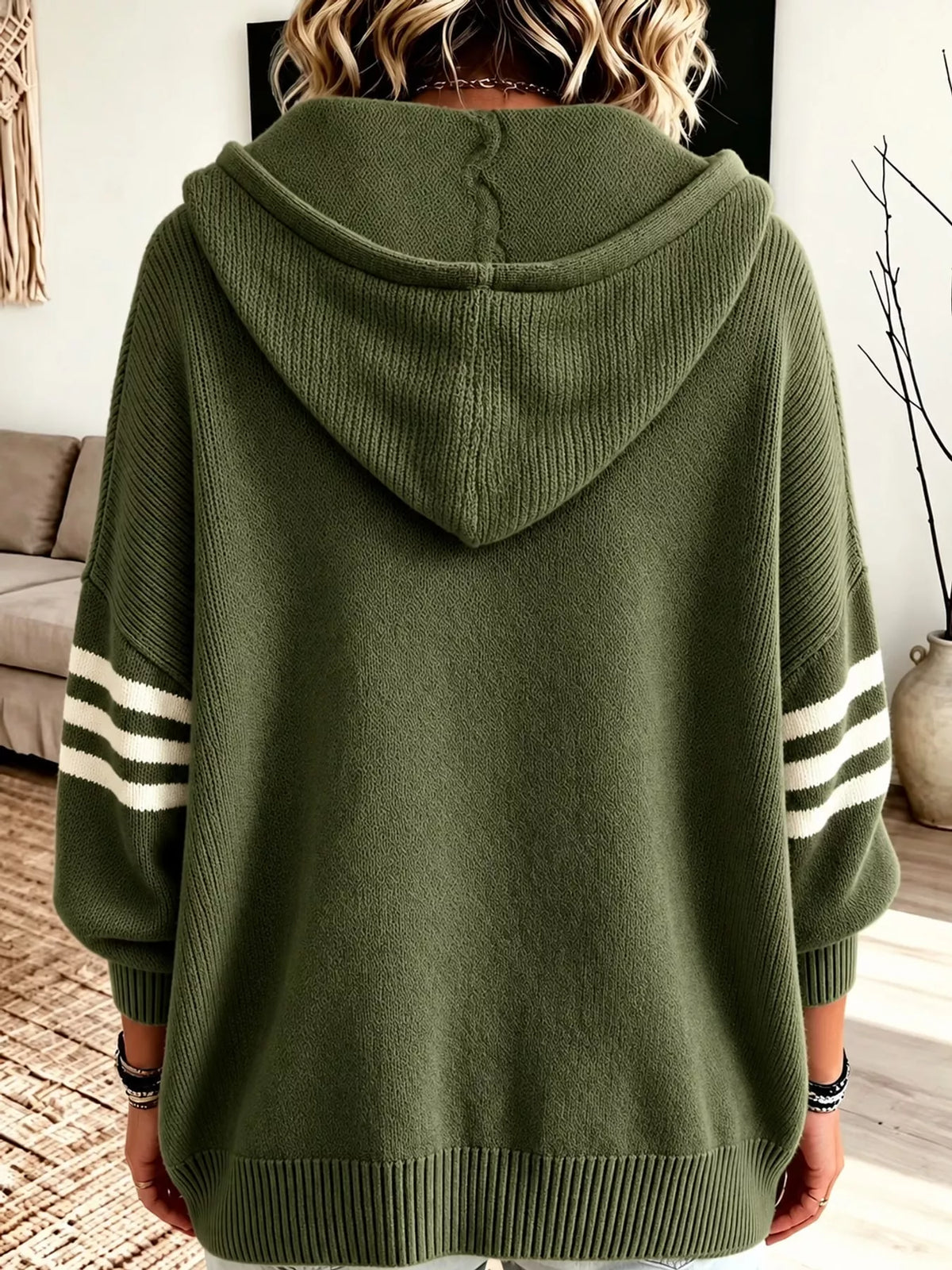 Hooded Zip-Up Knit Cardigan