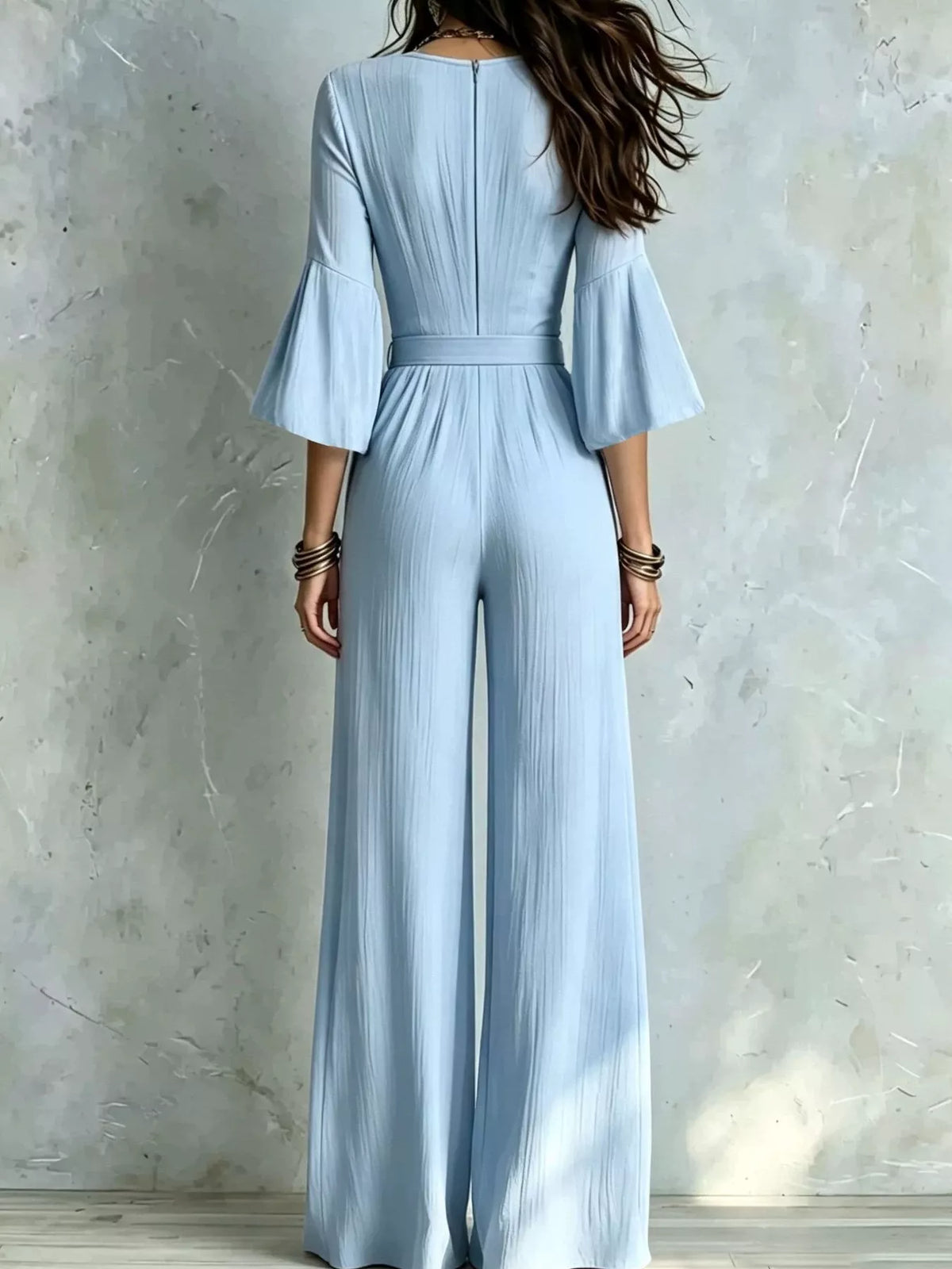Pleated Wide-Leg Jumpsuit with Tie Waist