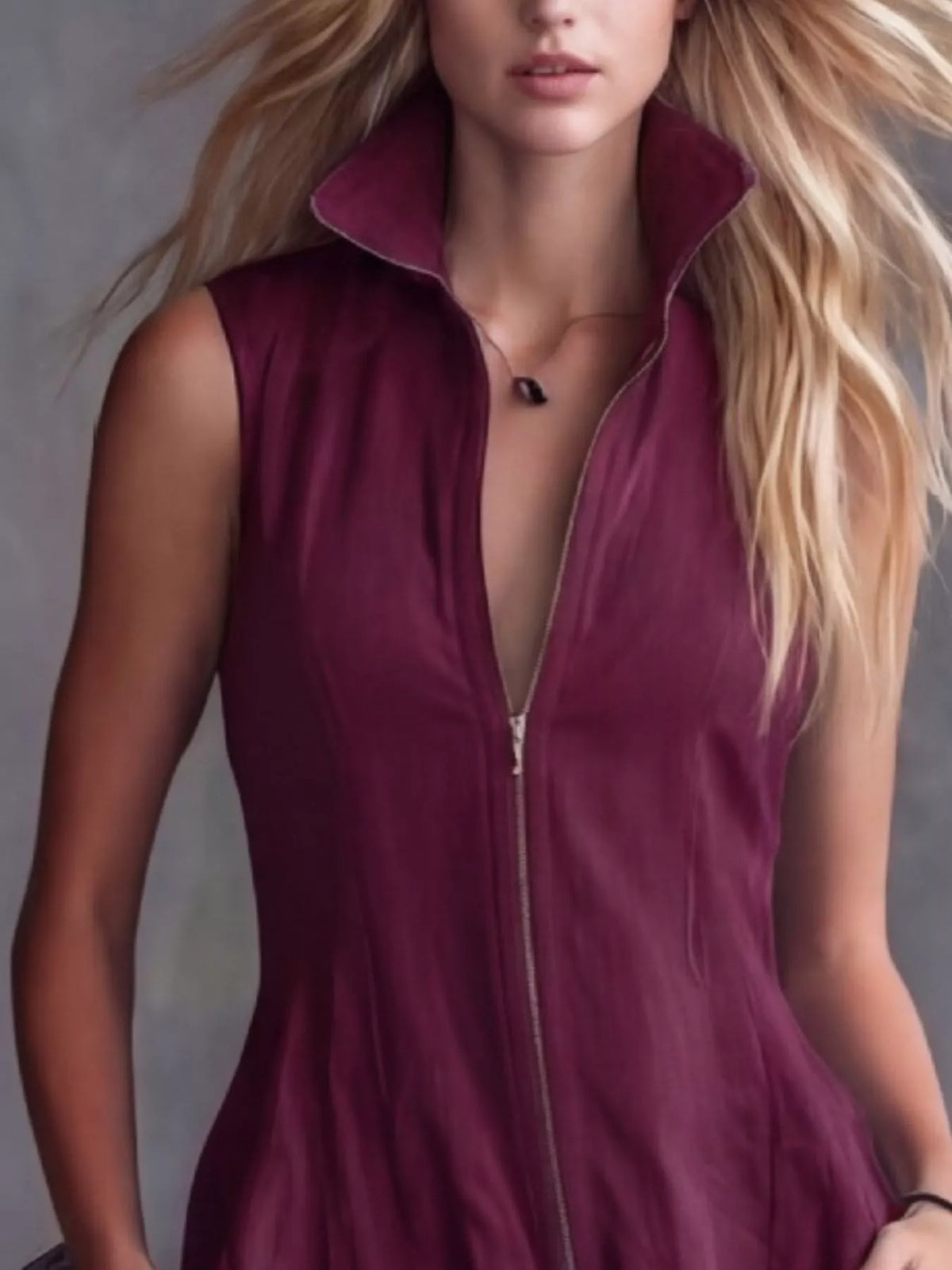 High-Low Ruffled Zip Front Dress