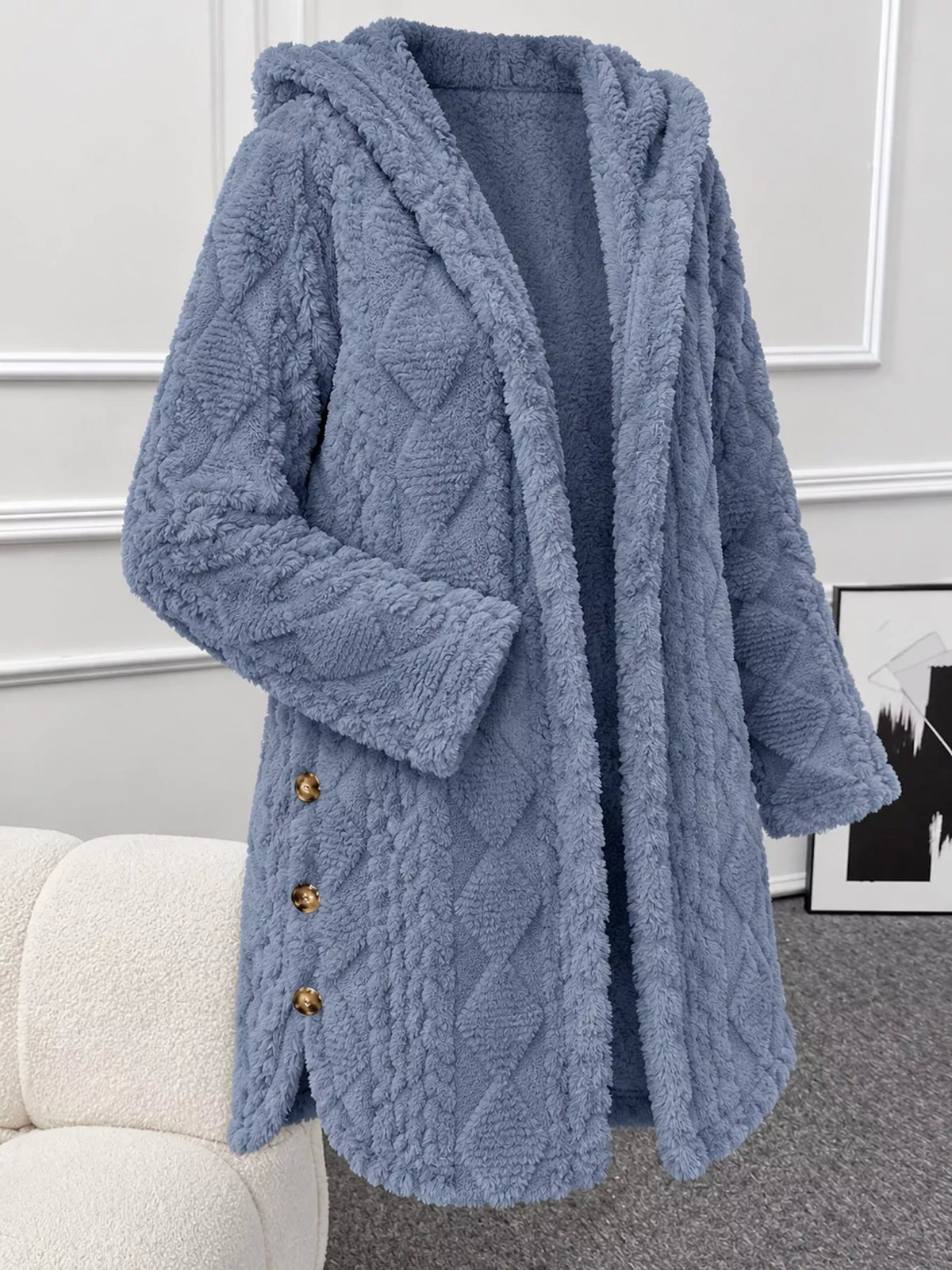 Cozy Cable-Knit Faux Fur Hooded Jacket