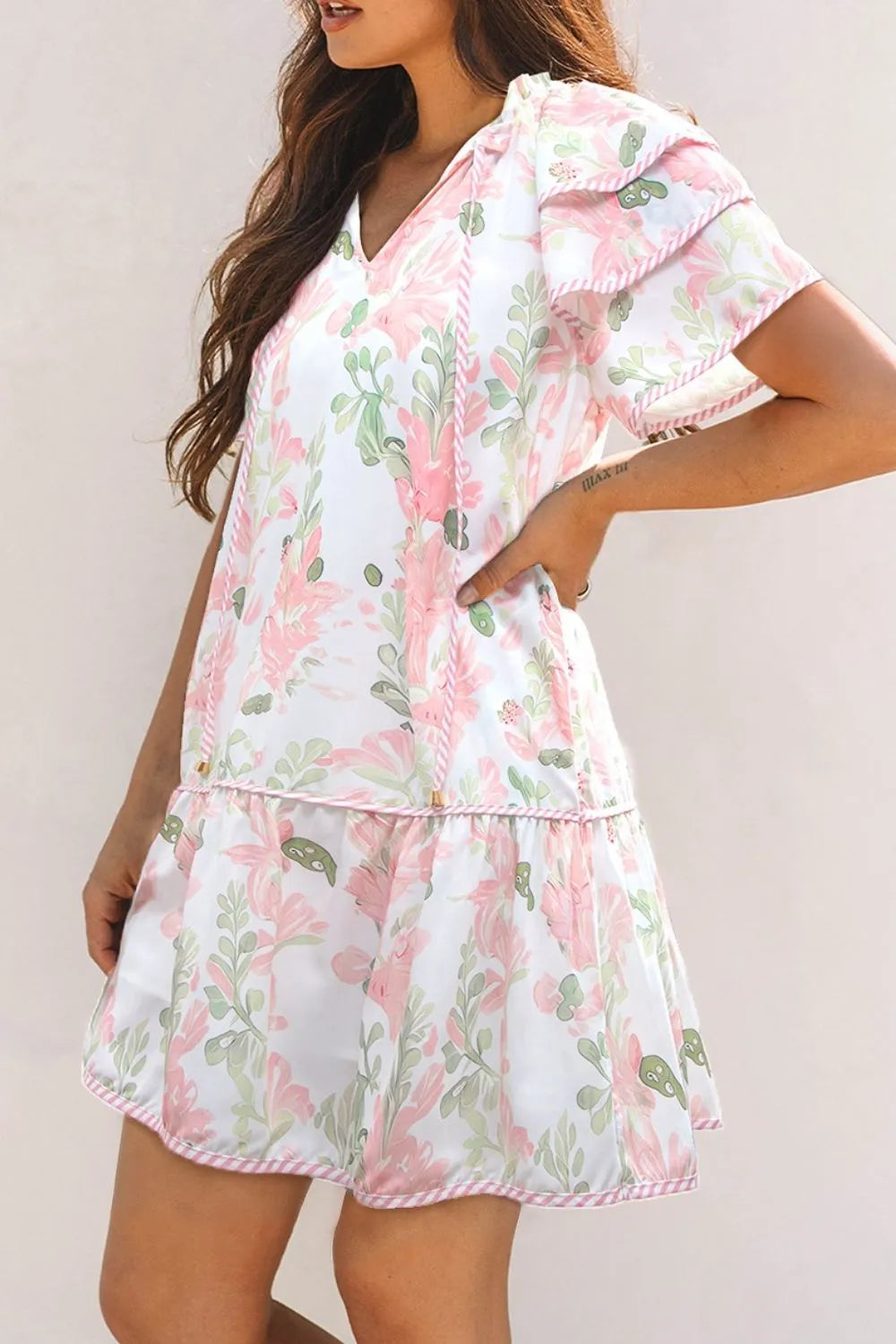 Floral Contrast-Edge Mini Dress