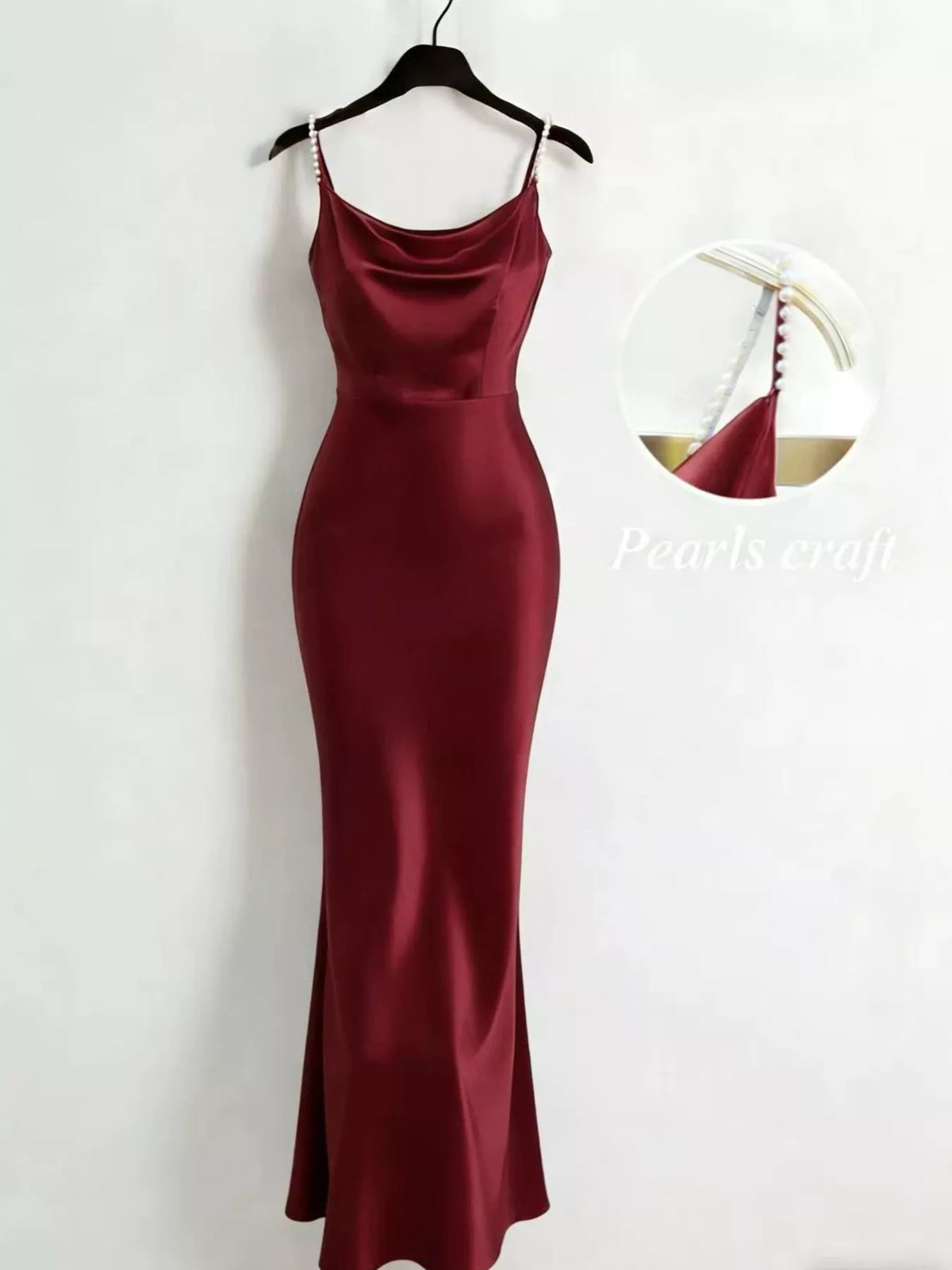 Pearl Strap Satin Maxi Dress