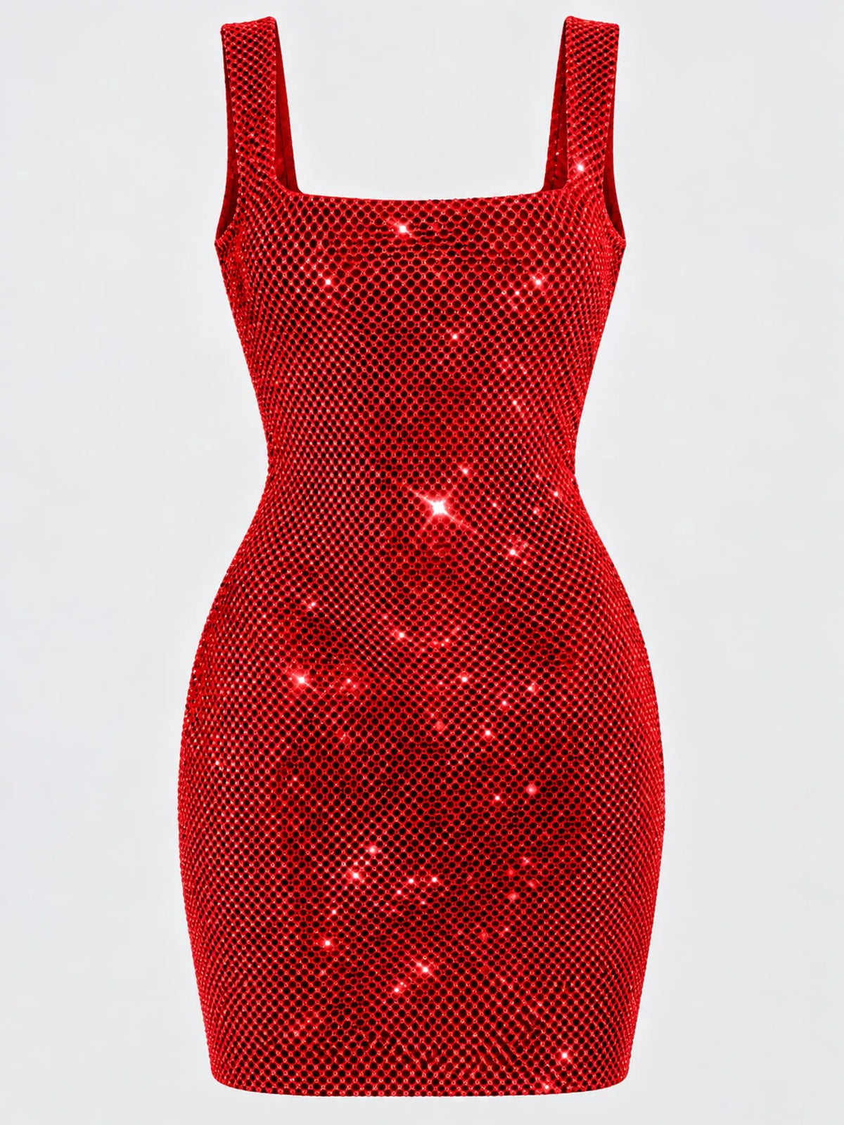 Backless Rhinestone Mesh Bodycon Mini Dress