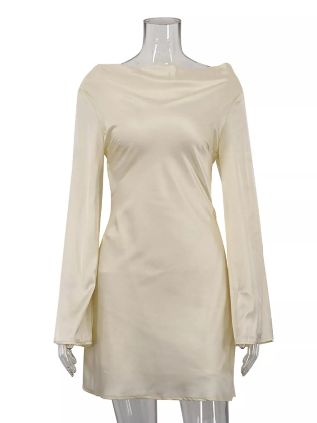 Backless Long Sleeve Mini Dress in Beige