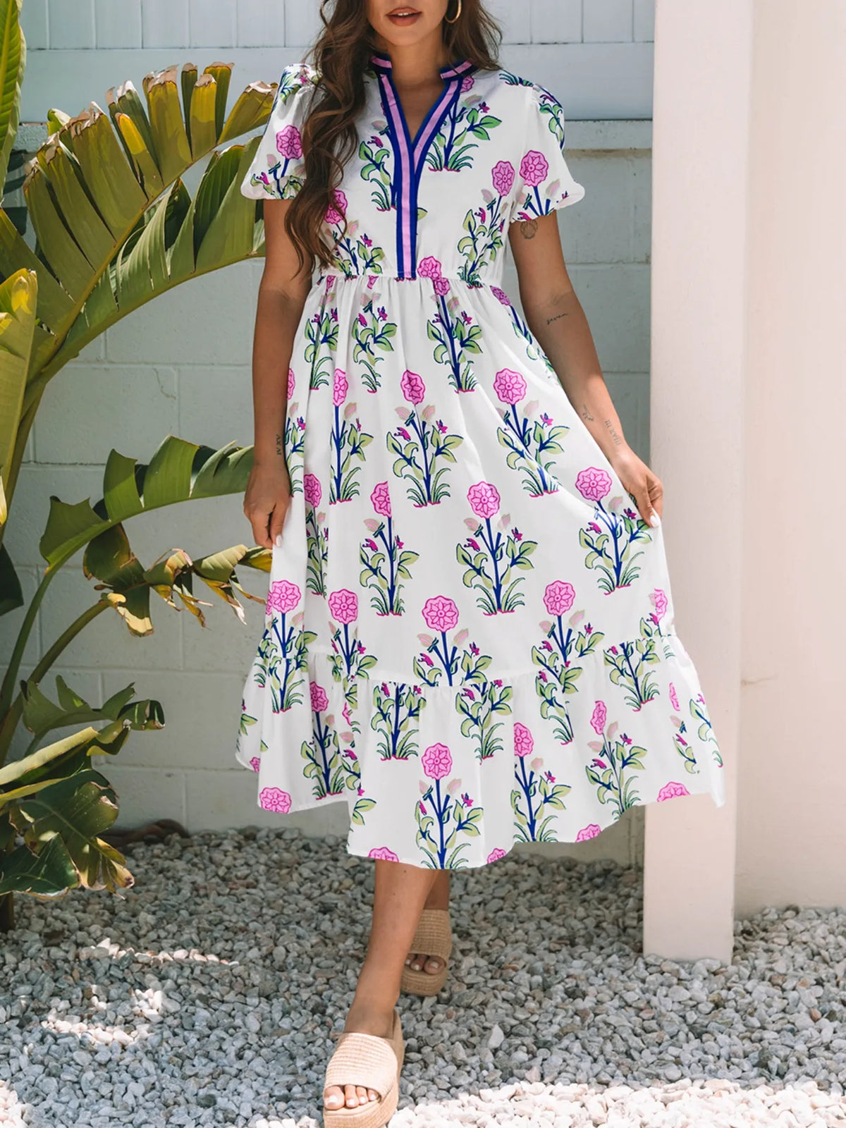 Tiered Midi Dress with Pockets in White