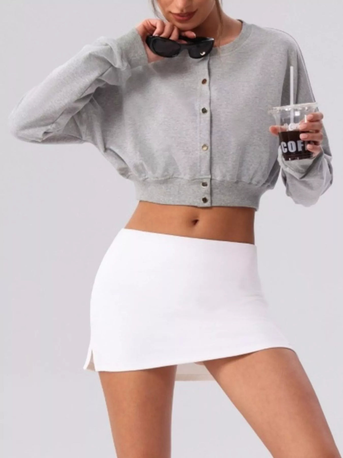 Cropped Button-Down Active Top