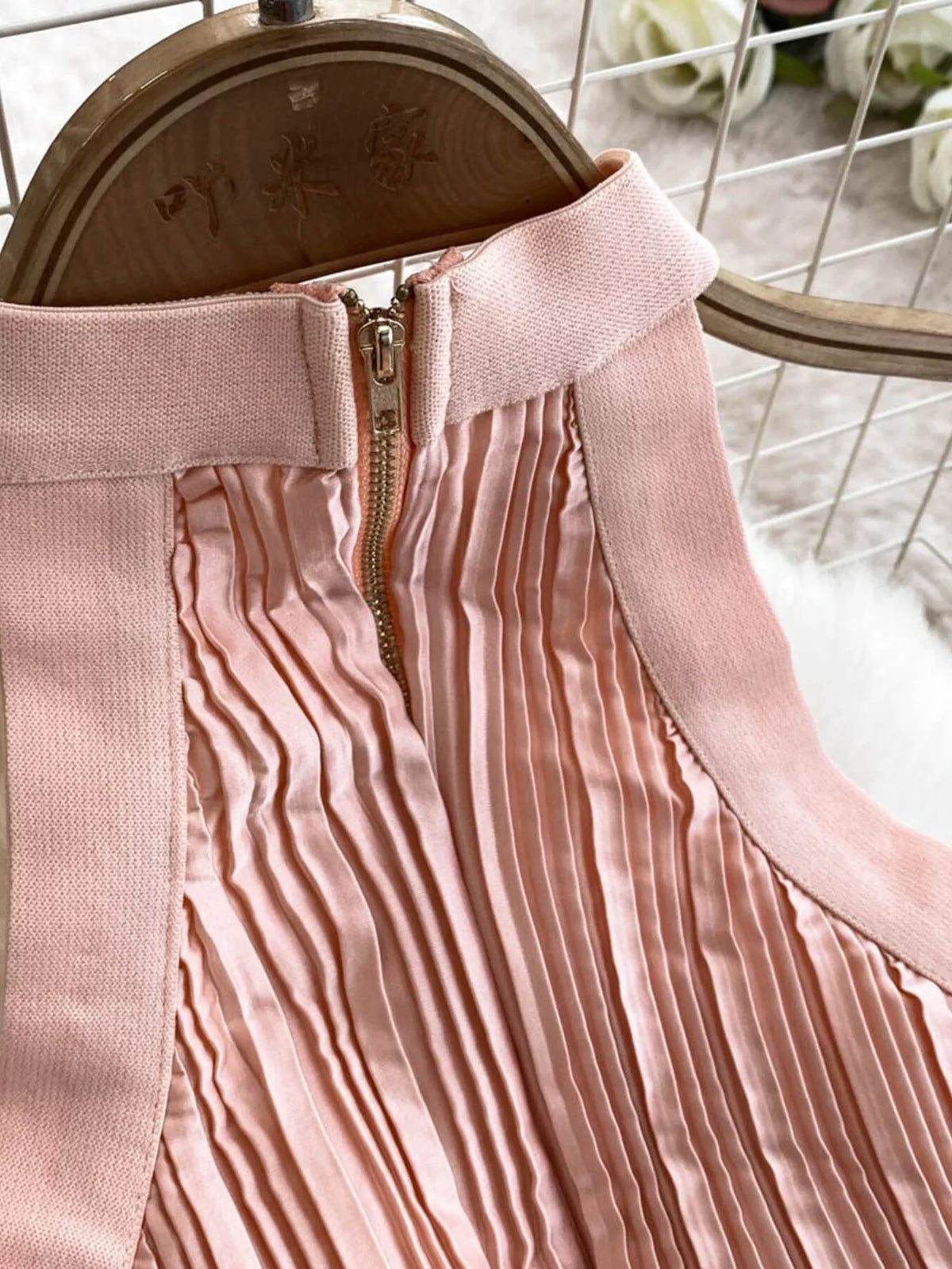 Halter Neck Pleated Maxi Dress in Watermelon Pink