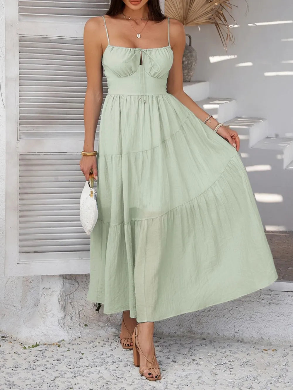 Smocked Tiered Lyocell Cami Dress in Pastel Yellow