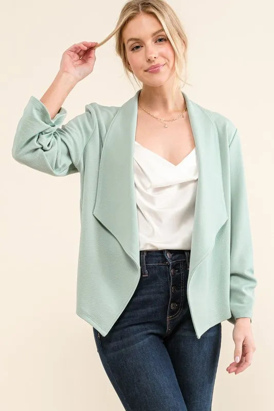 And The Why Open-Front Blazer in Mint