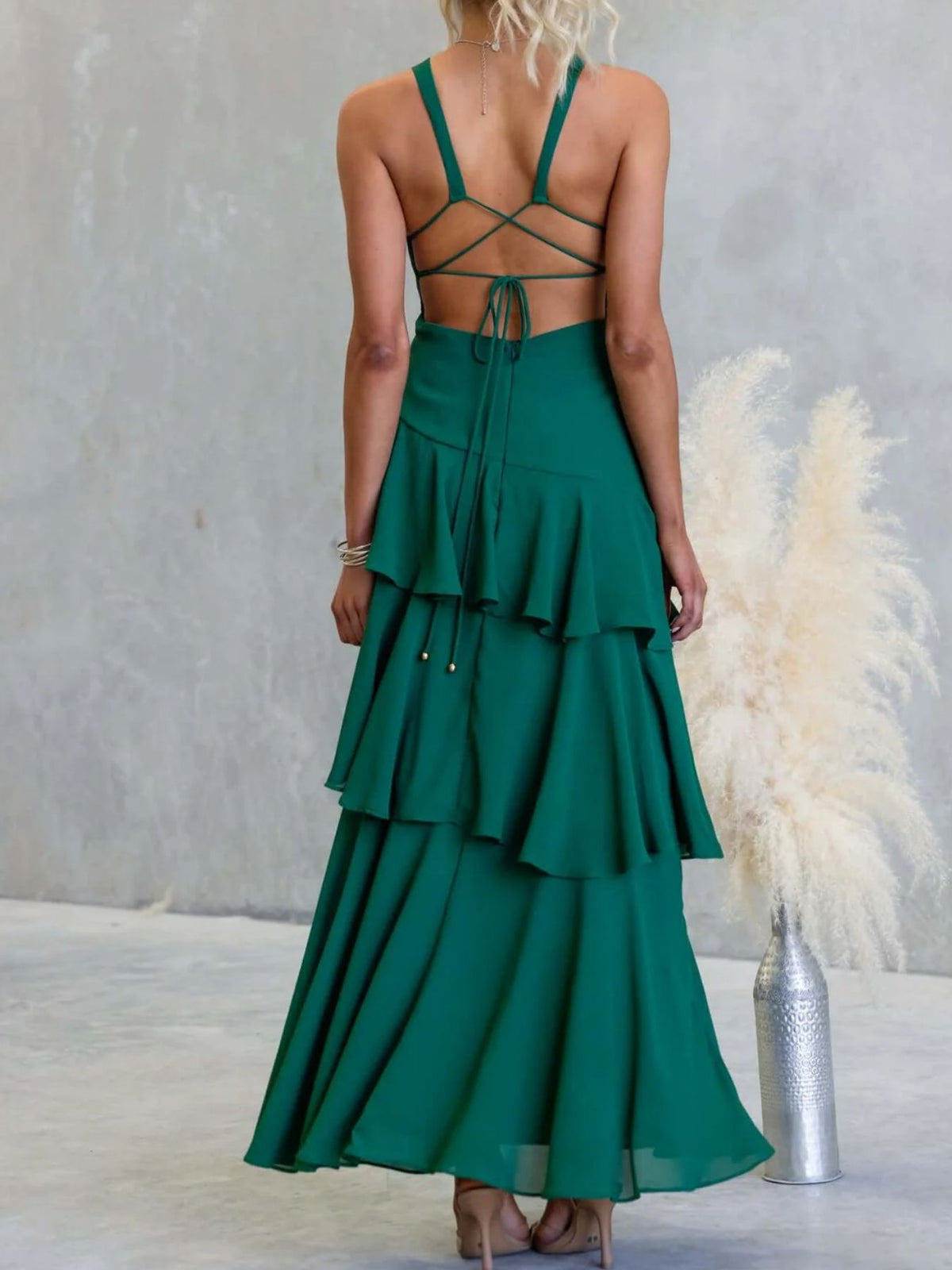 Ruffled Layered Backless Maxi Dress