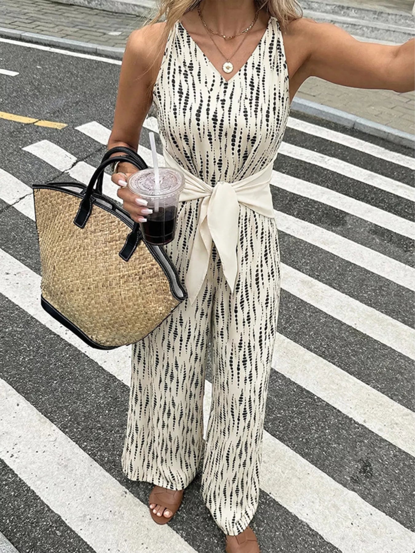 Printed Wide-Leg Jumpsuit