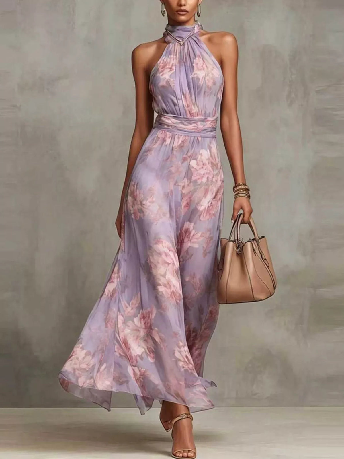 Floral Print Tiered Maxi Dress, Plus Size