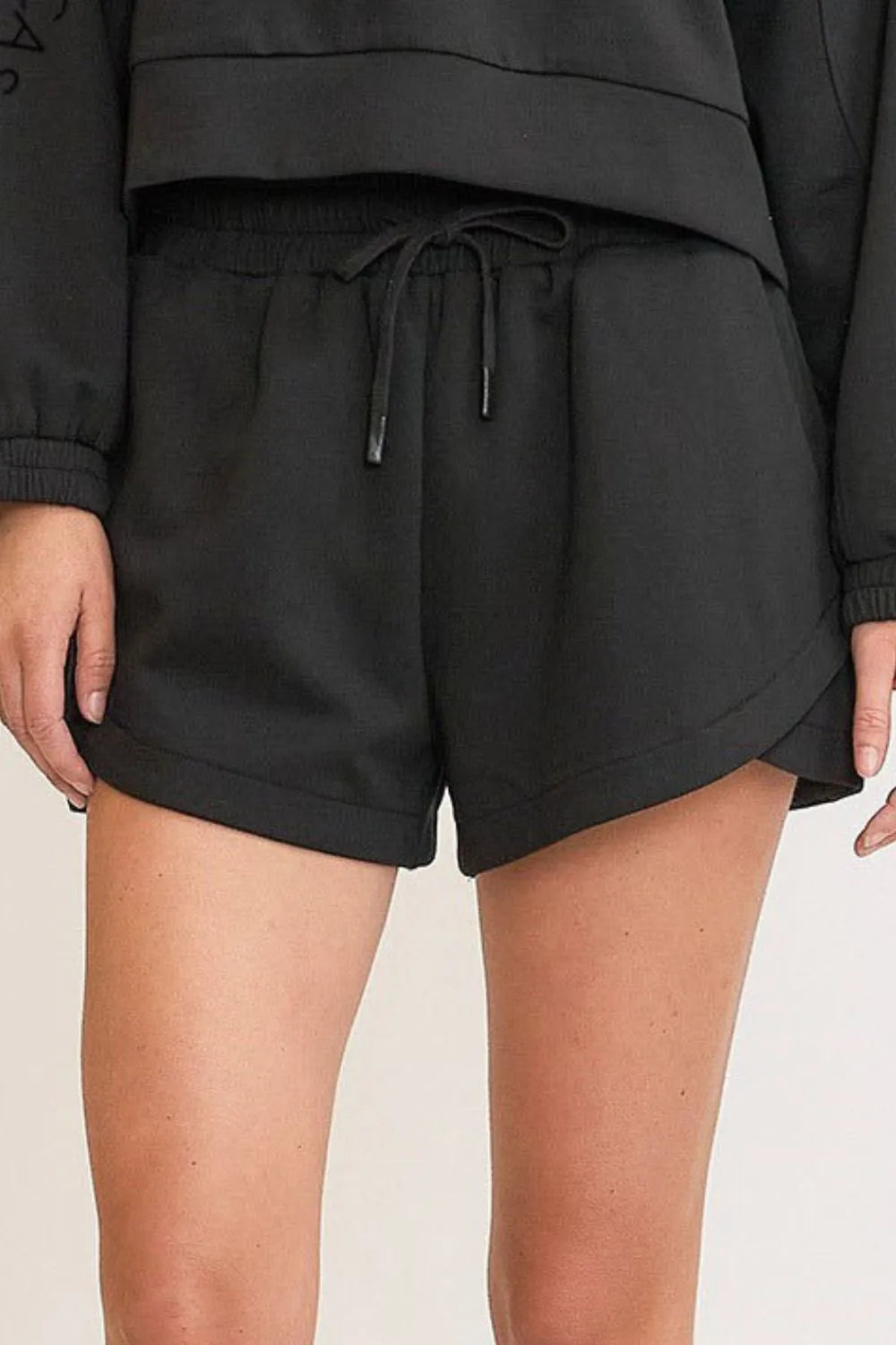 Umgee Drawstring Sweatshorts with Pockets in Black