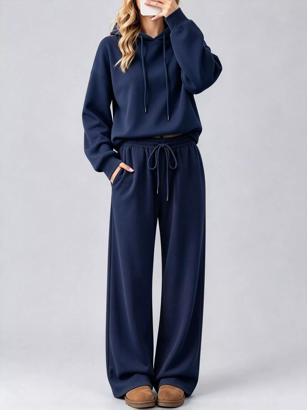 Dropped Shoulder Hoodie and Wide-Leg Pants Set