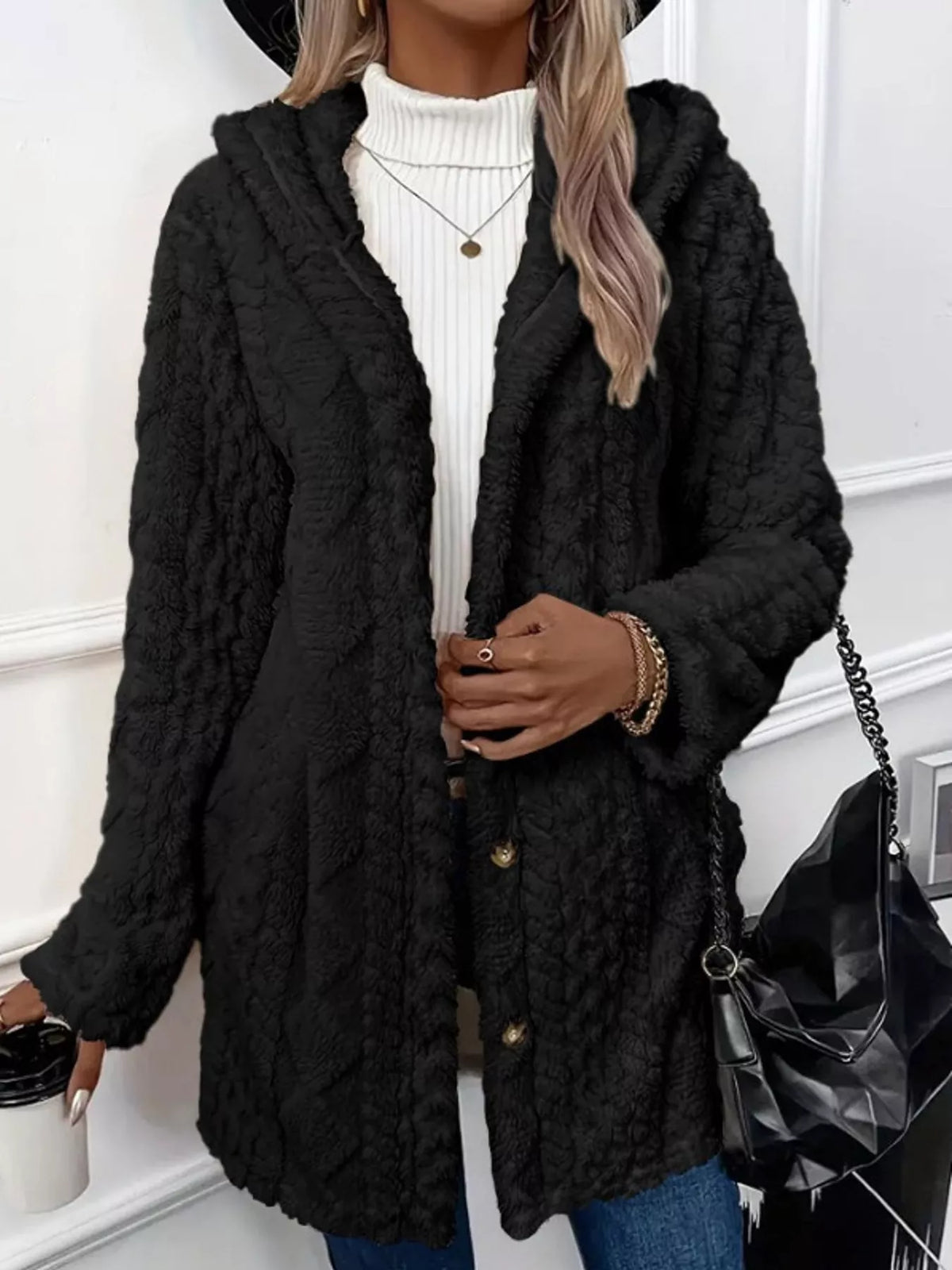 Cozy Cable-Knit Faux Fur Hooded Jacket