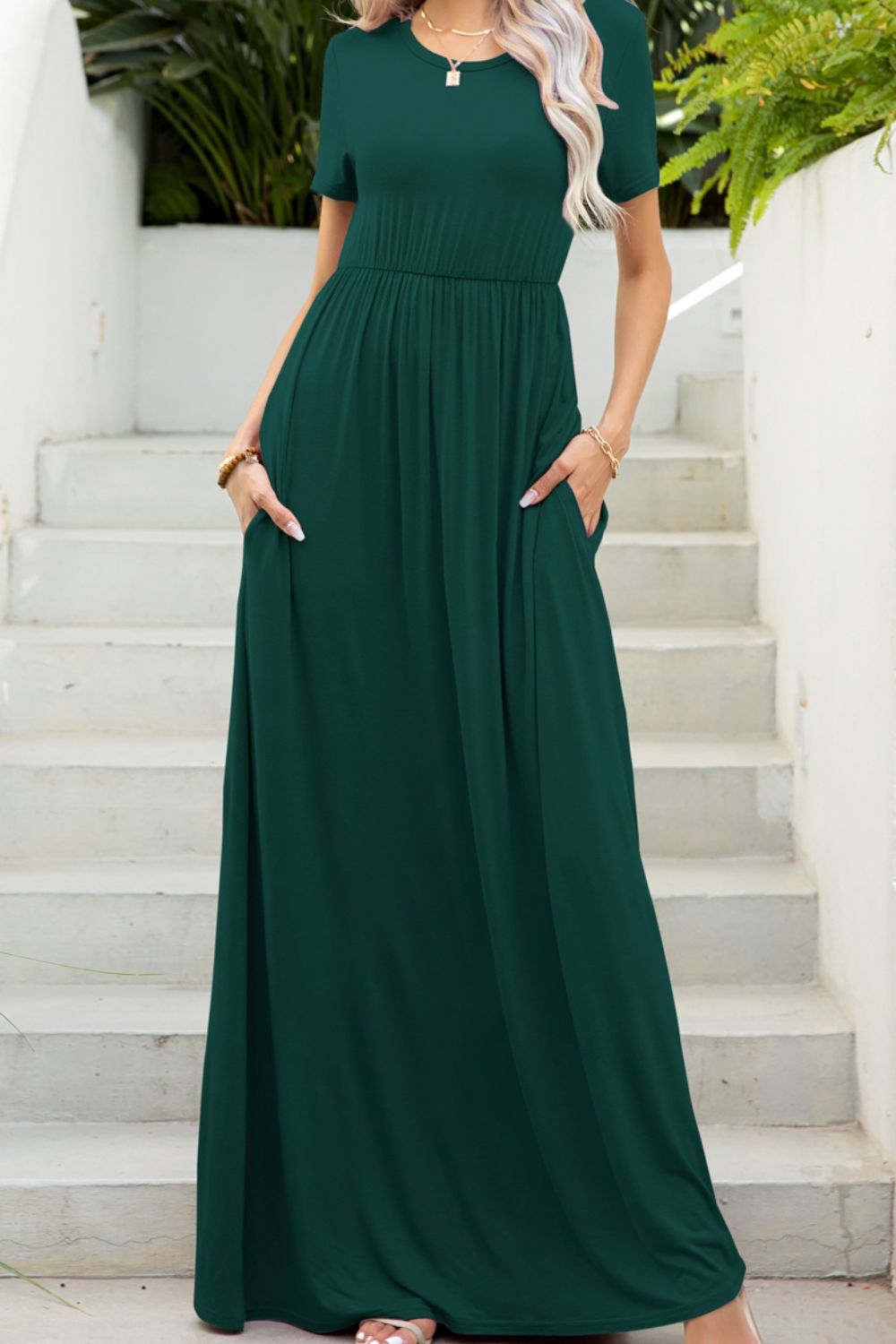 Round Neck Maxi Tee Dress in Black