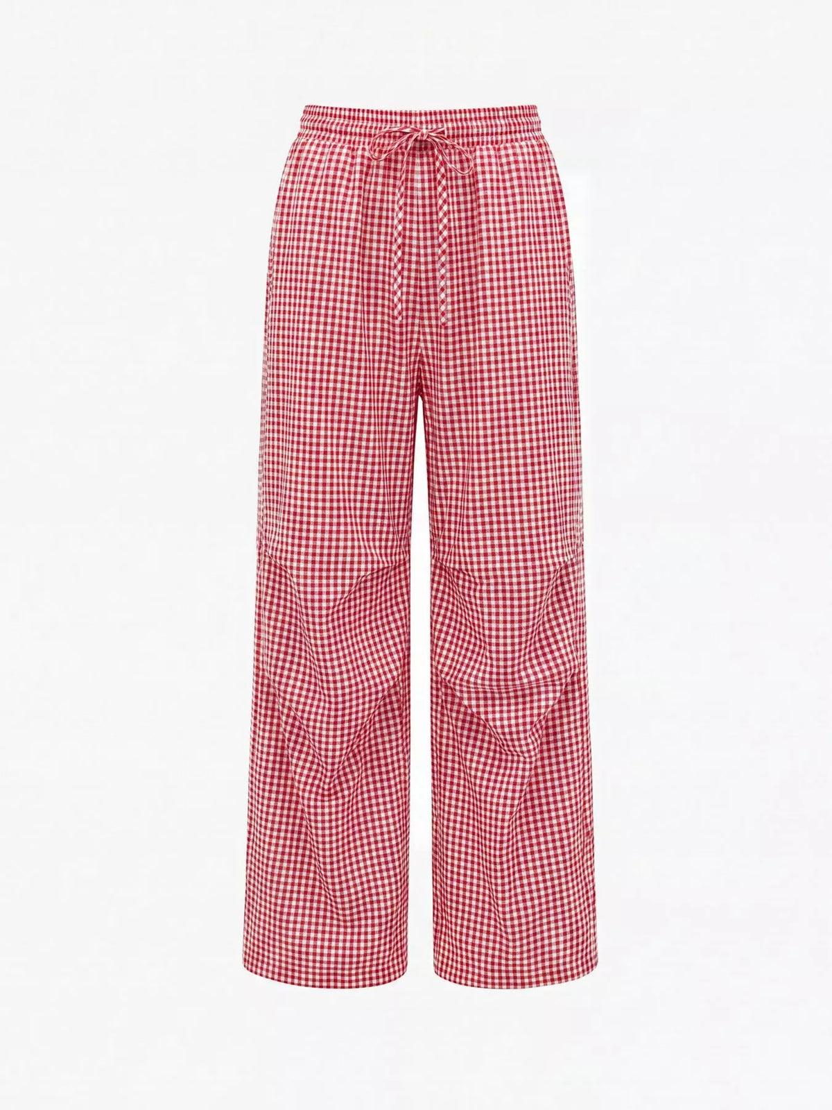 High-Waisted Gingham Drawstring Wide-Leg Pants