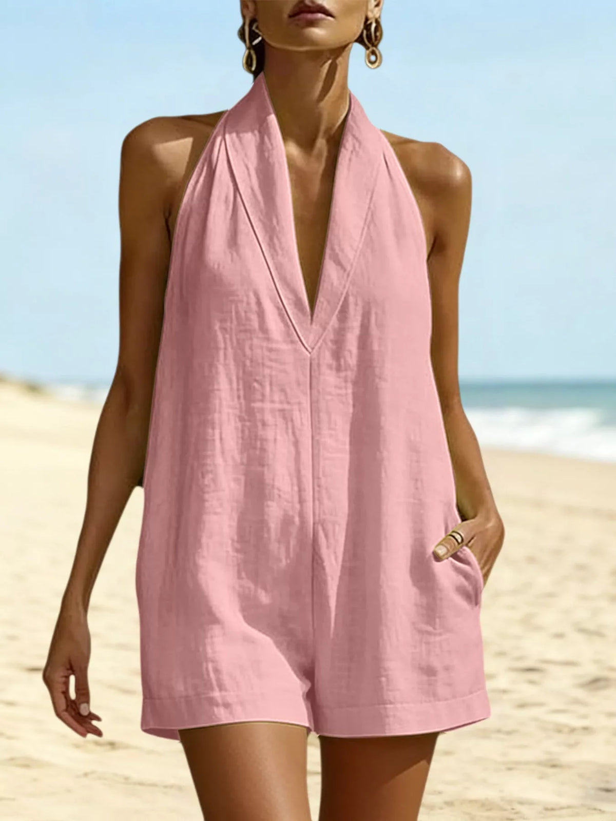 Halter Neck Pocketed Romper