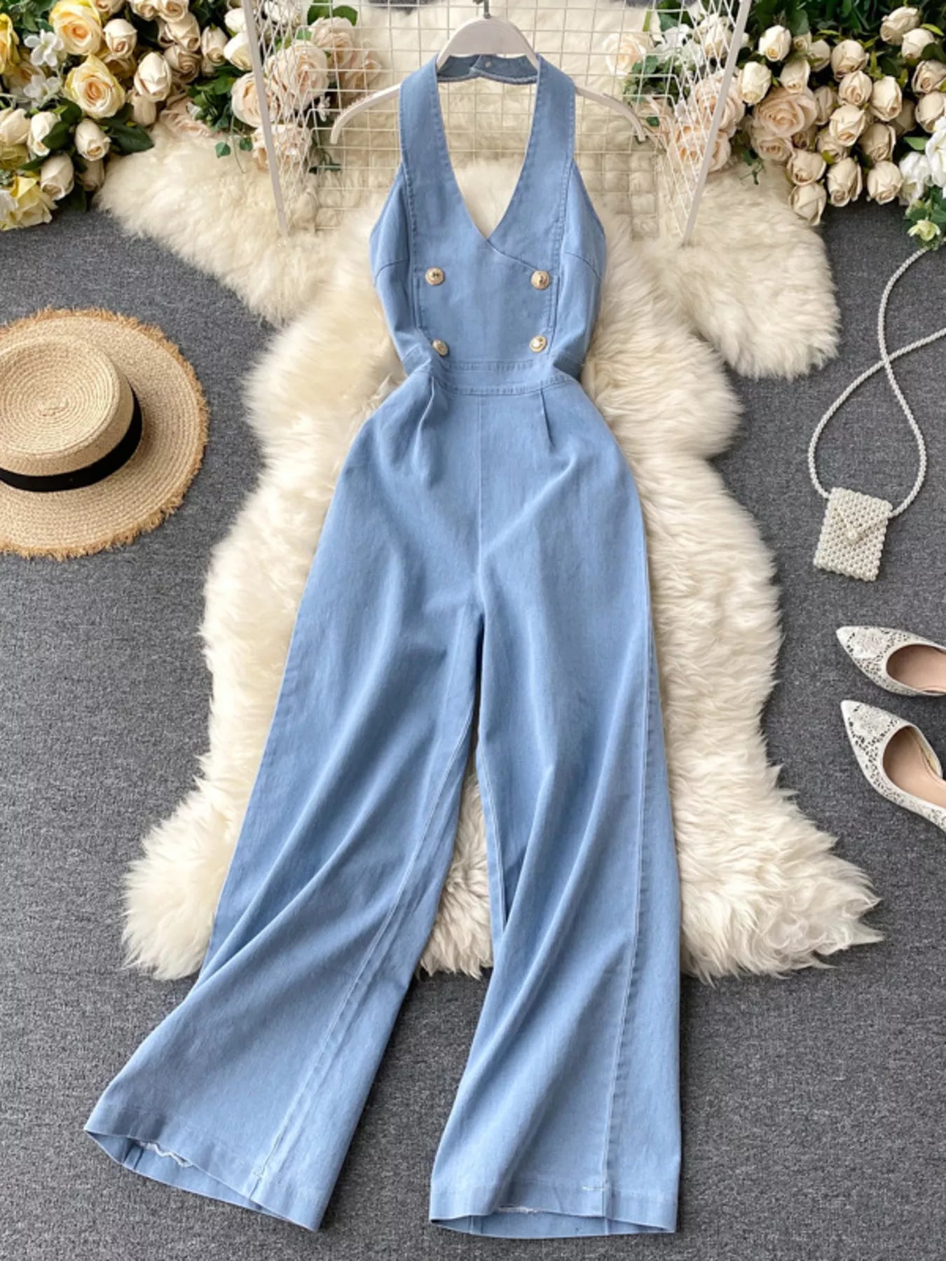 Halter Split Wide Leg Jumpsuit