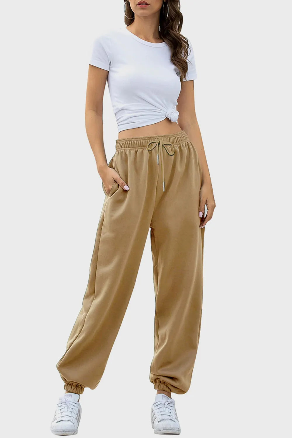 Tie-Waist Joggers with Pockets in Neutral Shades by K&L