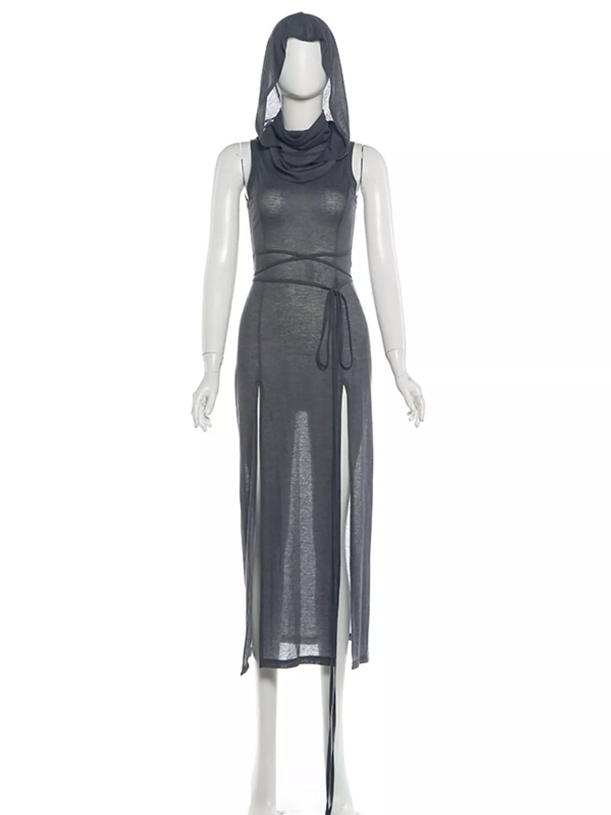 Sleeveless High-Slit Hooded Maxi Dress