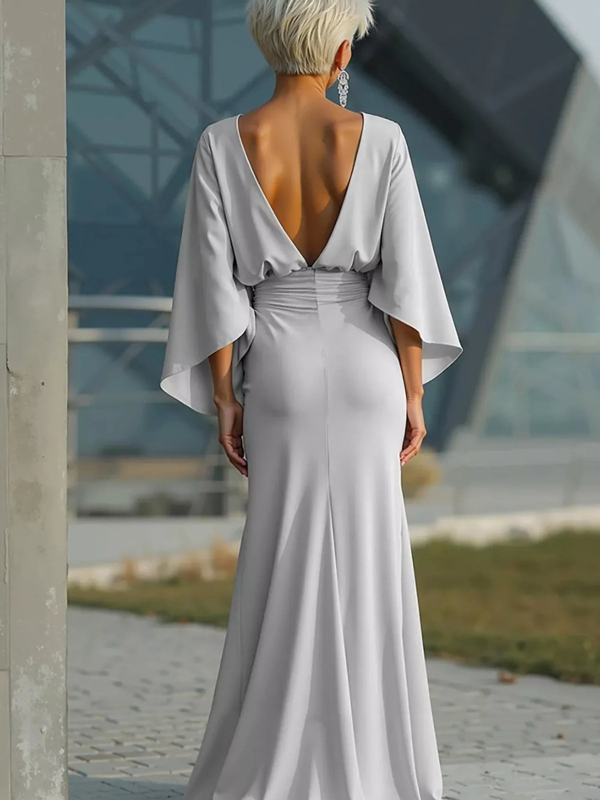 Ruched Batwing Sleeve Maxi Dress