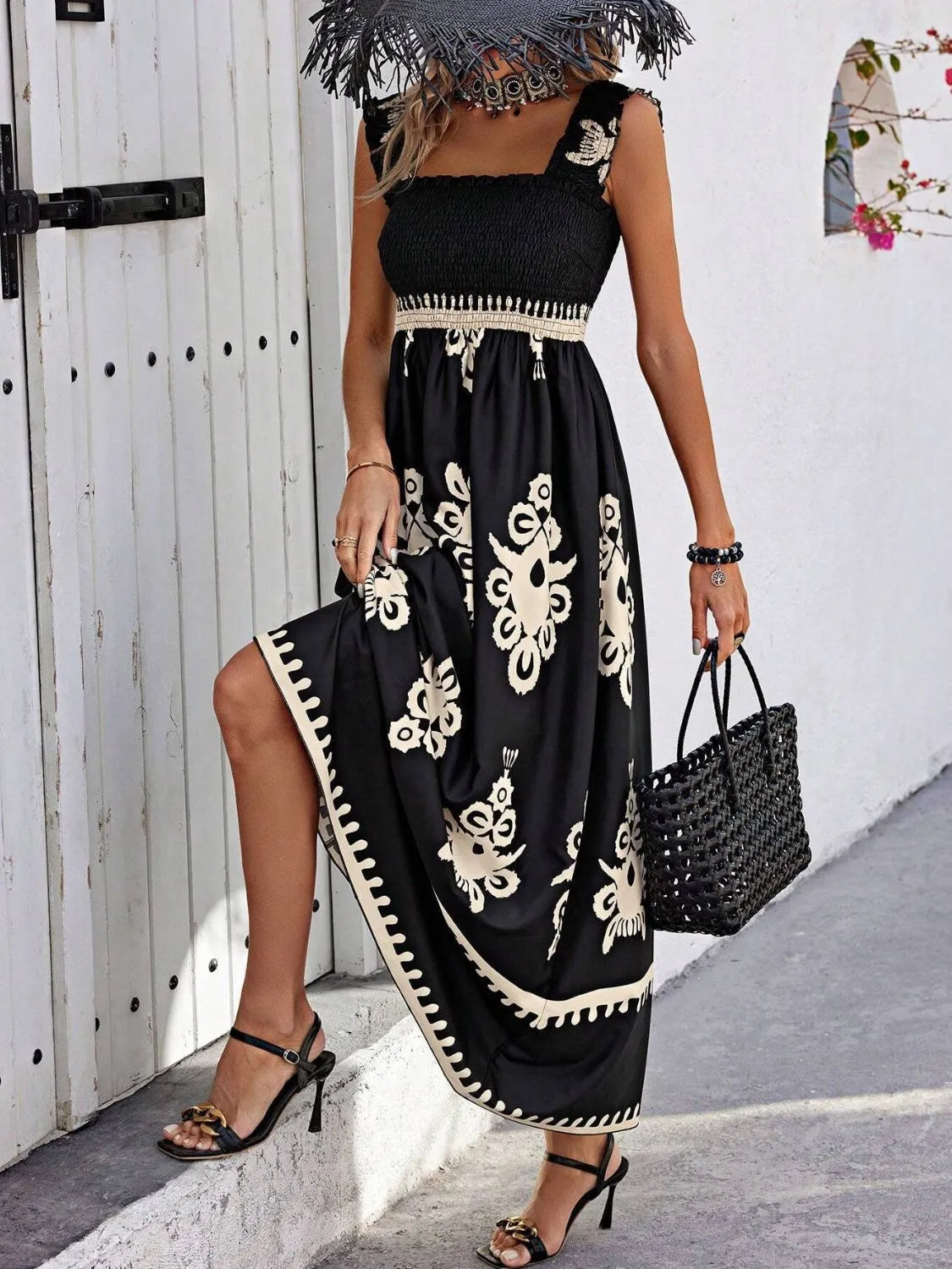 Smocked Wide Strap Maxi Dress