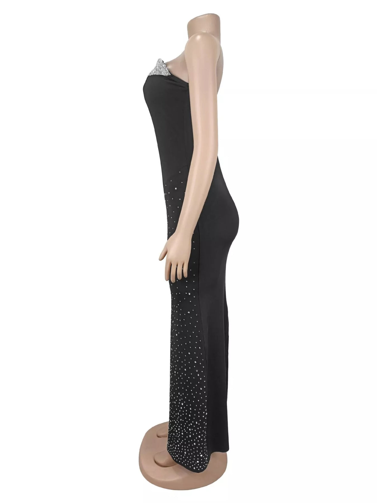 Rhinestone Slit Tube Maxi Dress in Black