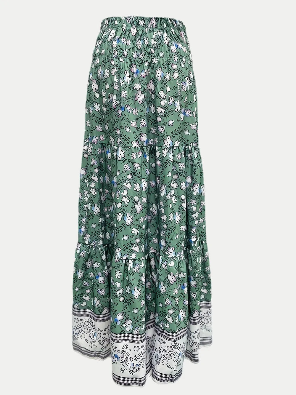 Tiered Printed Elastic-Waist Skirt
