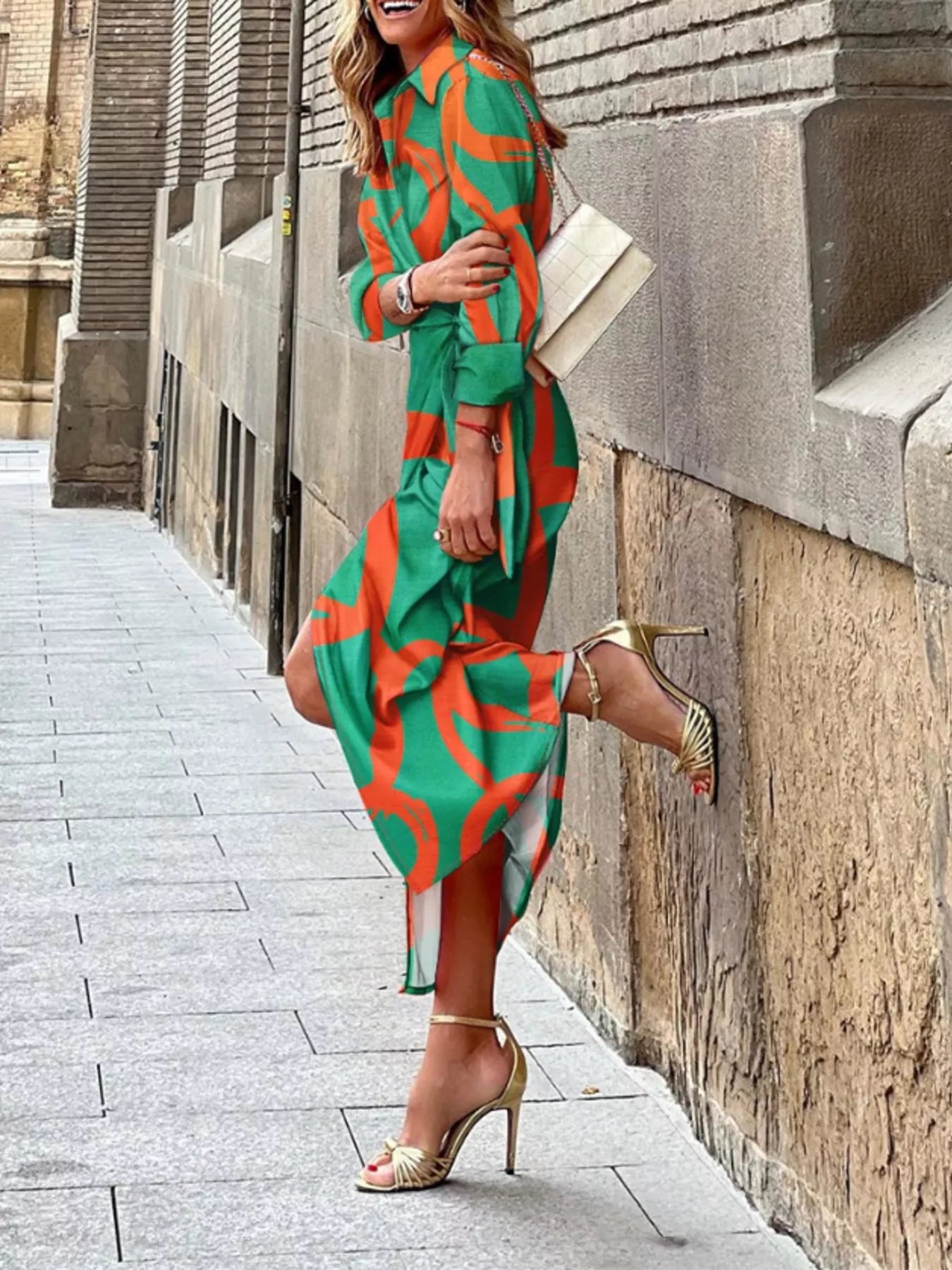 Printed Collared Shirt Dress