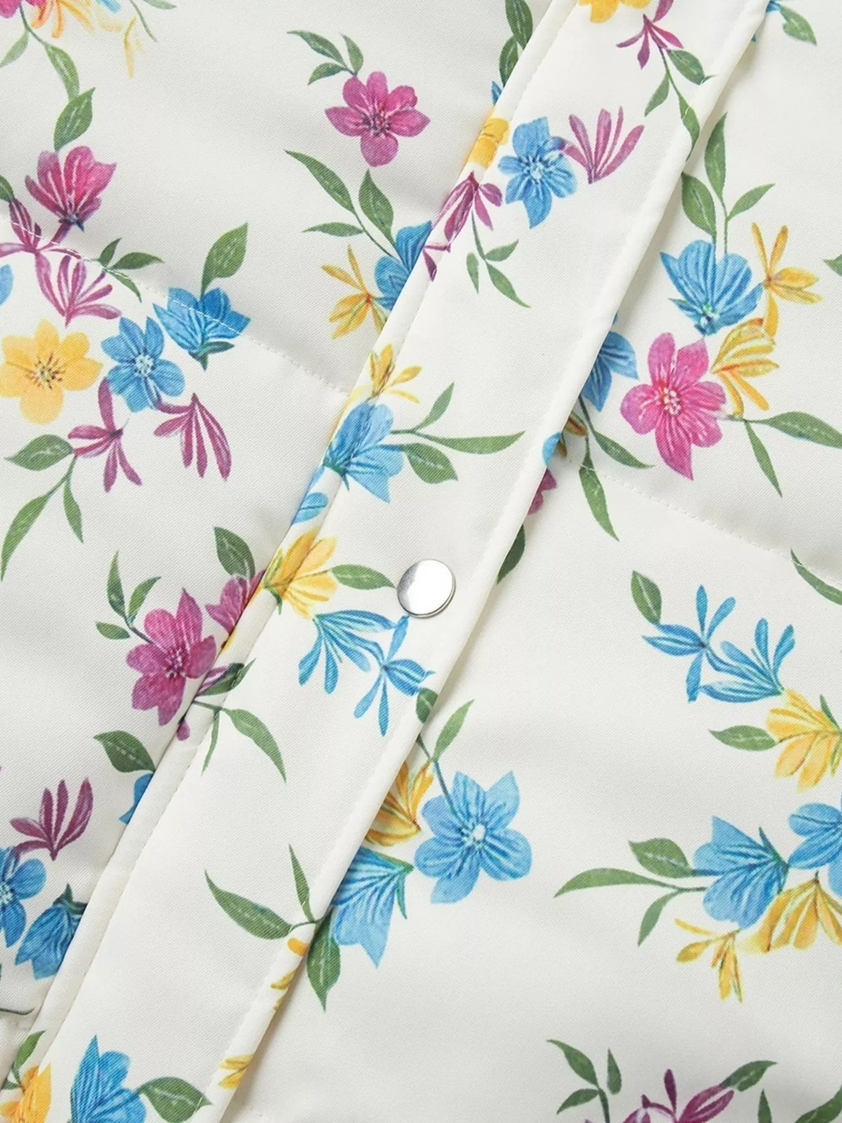 Floral Print Puffer Jacket in White by Prisca