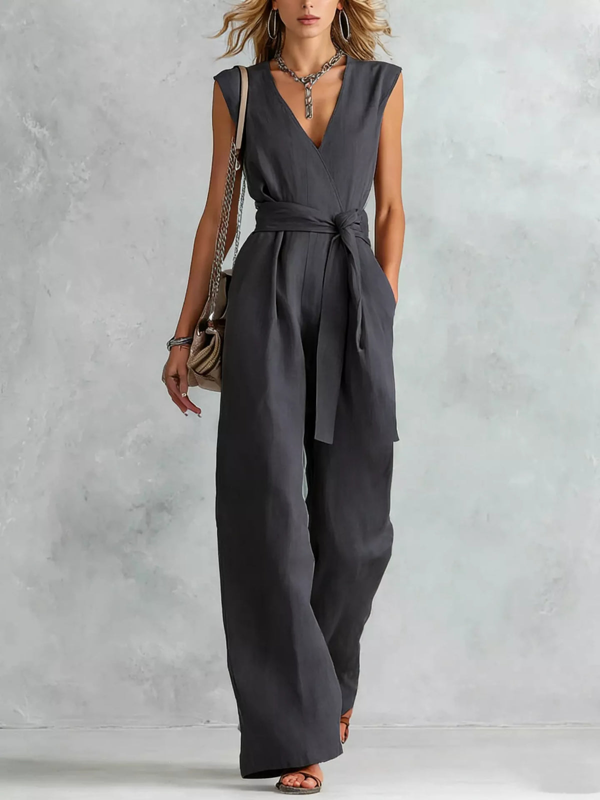 Tied Sleeveless Wide Leg Jumpsuit
