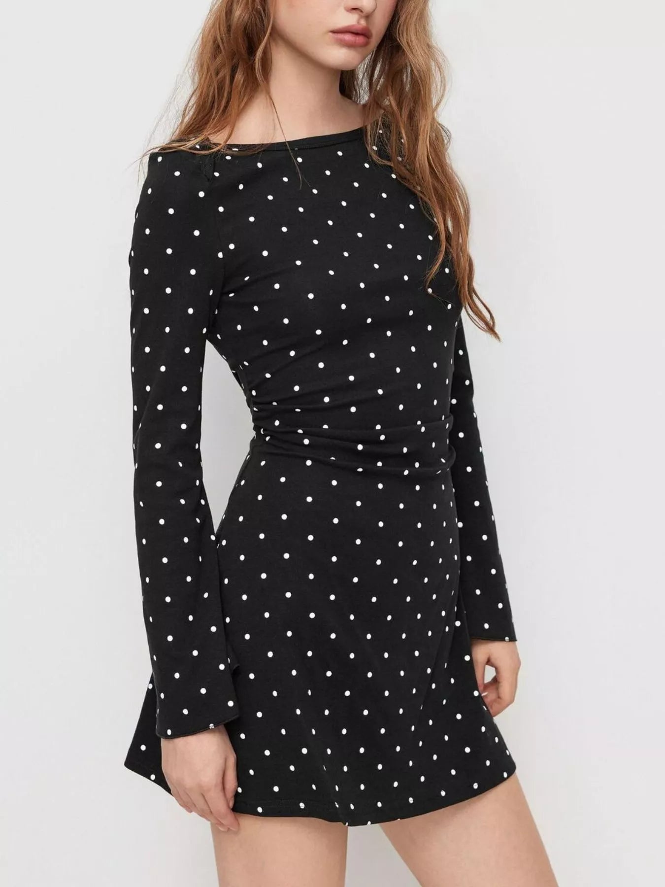 Polka Dot Flare-Sleeve Mini Dress