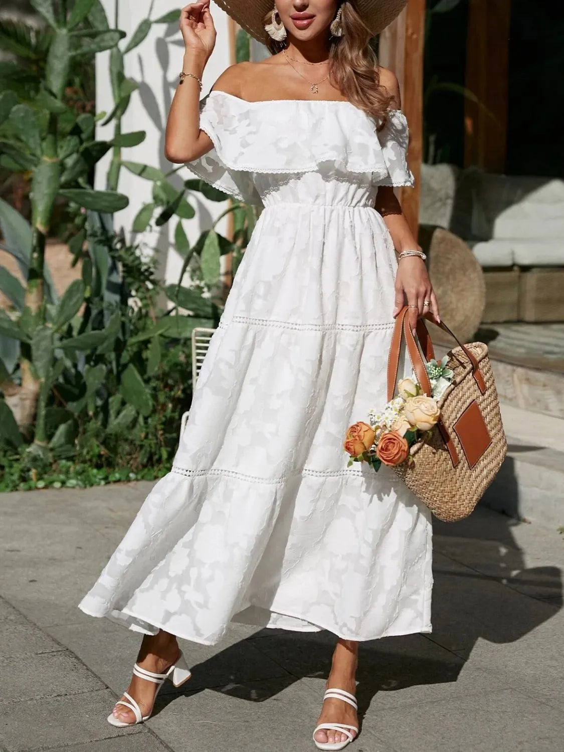 Ruched Off-Shoulder Midi Dress by Golden Gueen