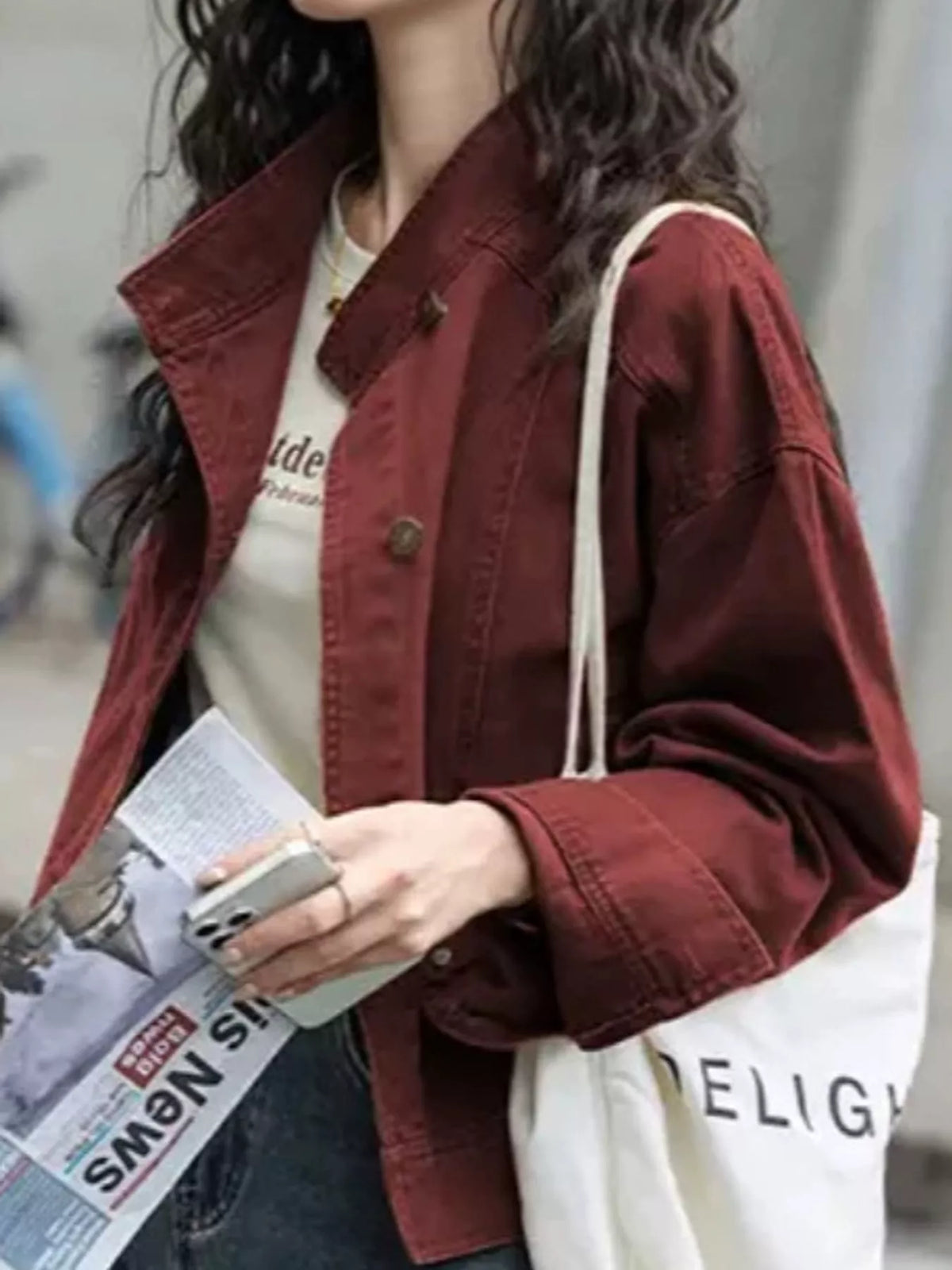 Button-Up Dropped-Shoulder Denim Jacket