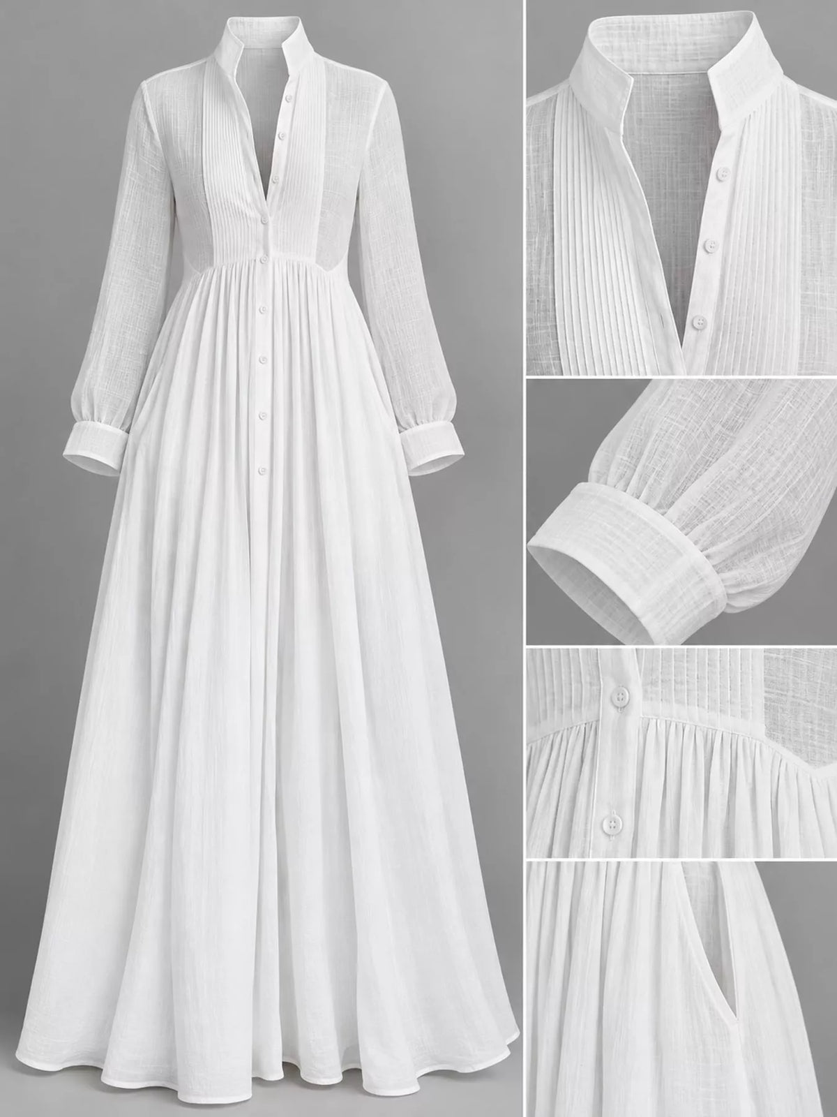 Long-Sleeve Button Front Maxi Dress