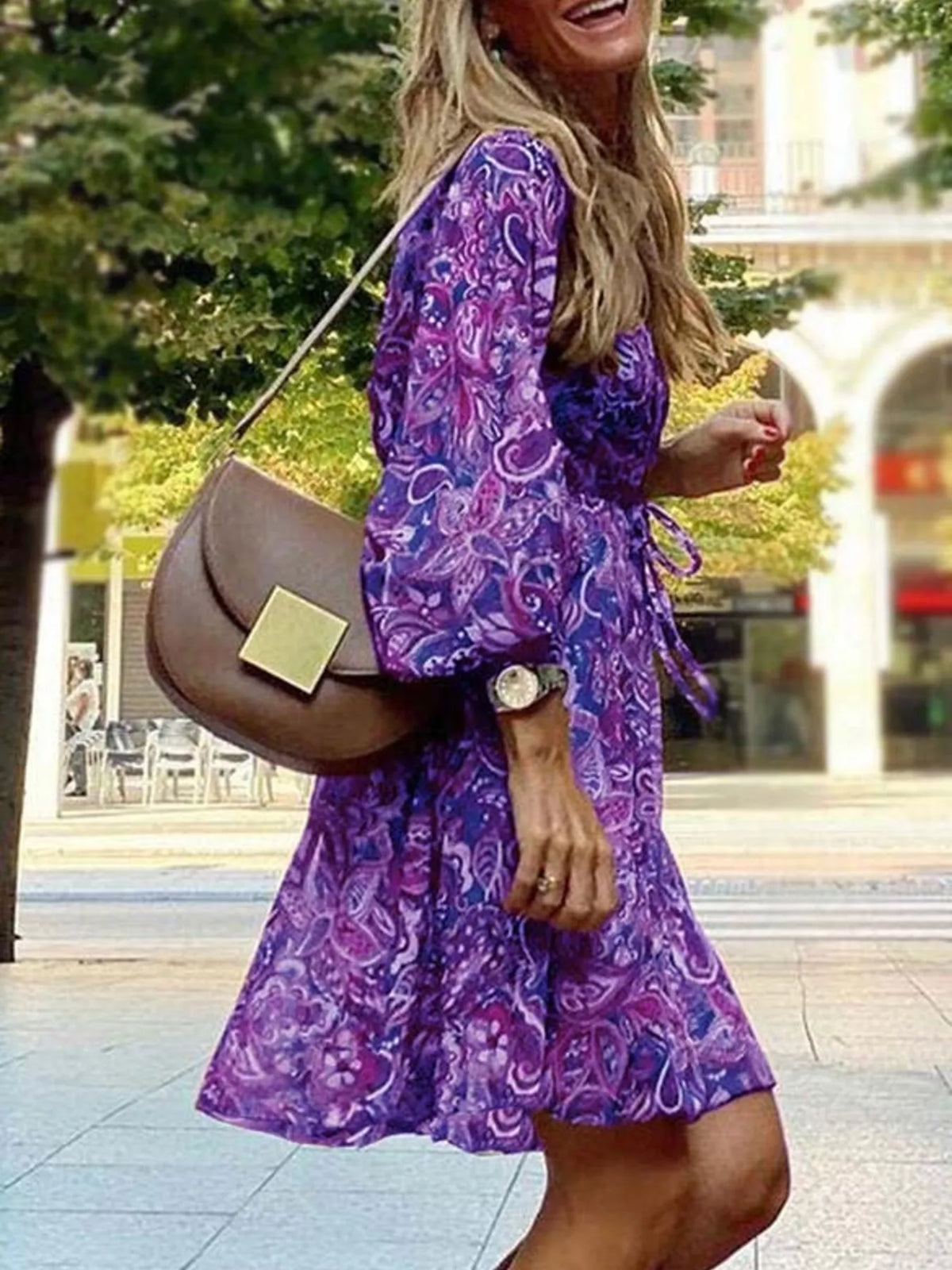 Paisley Print Long Sleeve Mini Dress