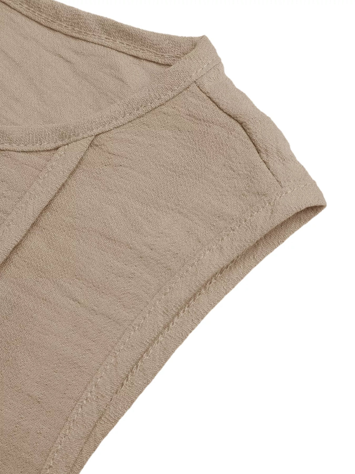 Round Neck Sleeveless Texture Maxi Dress in Khaki