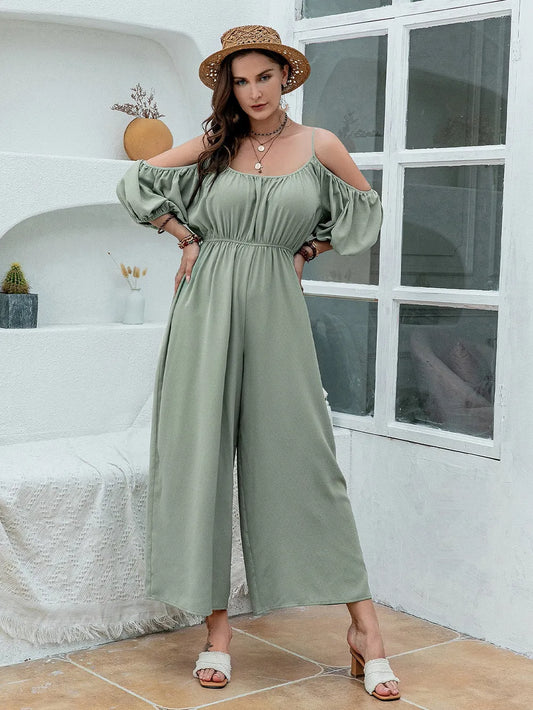 Spaghetti Strap Wide Leg Jumpsuit in Sage