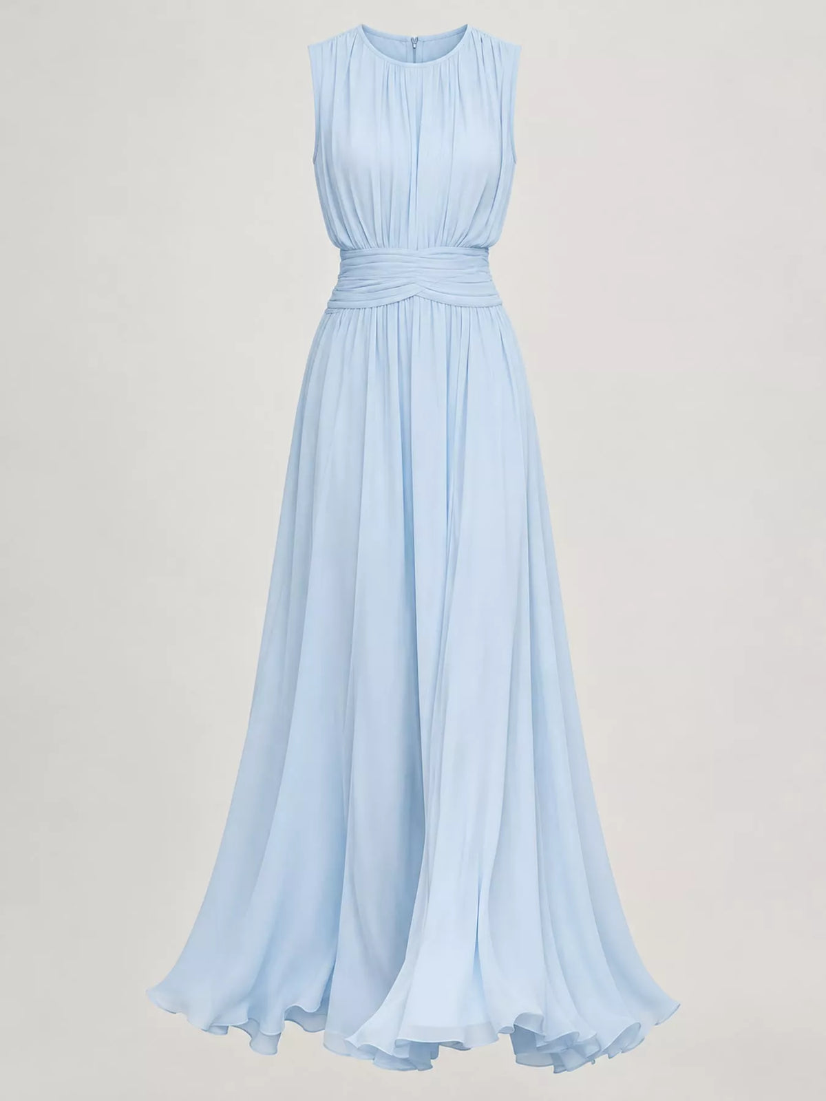 Sleeveless Ruched Chiffon Maxi Dress