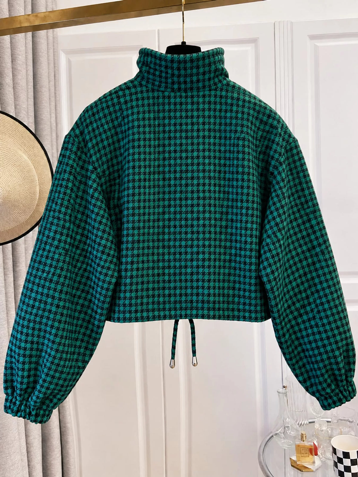 Plaid Cropped Zip-Up Jacket