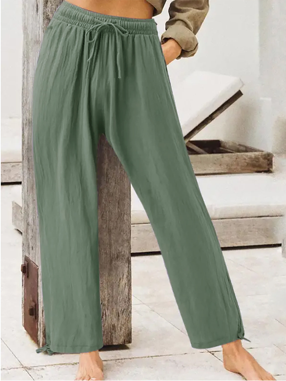 Casual Drawstring Wide Leg Pants