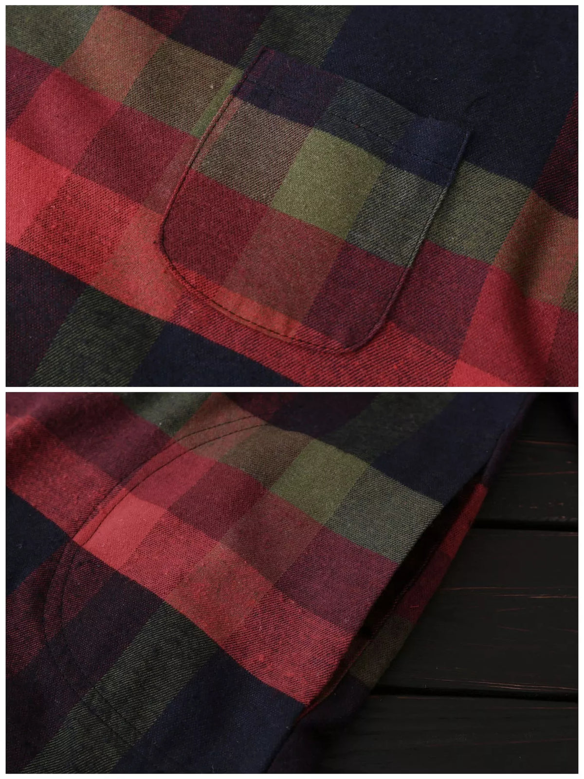 Red and Blue Plaid Vintage Long Sleeve Dress in Red And Blue-Plaid